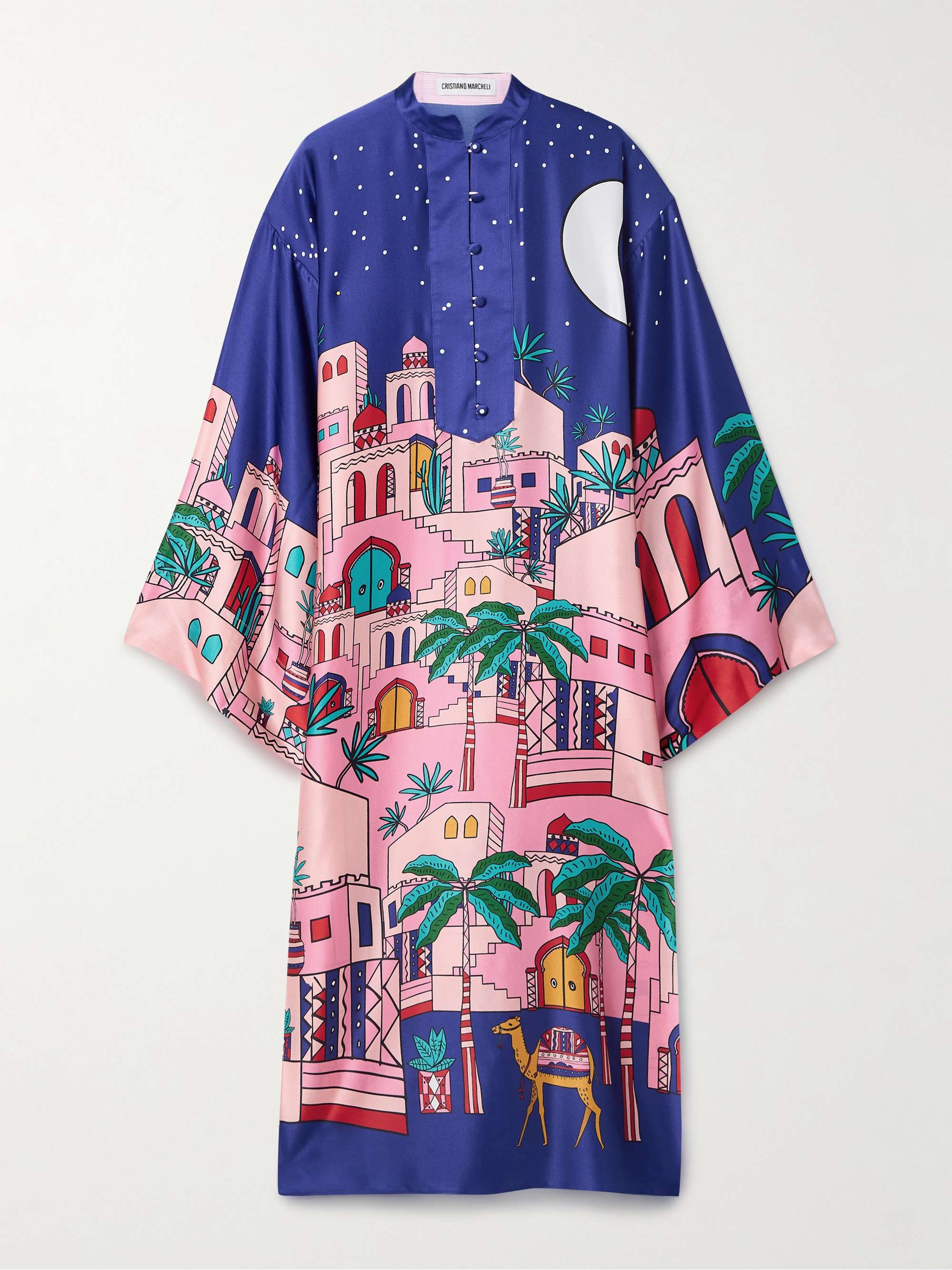Fiorenza printed silk-blend satin kaftan view