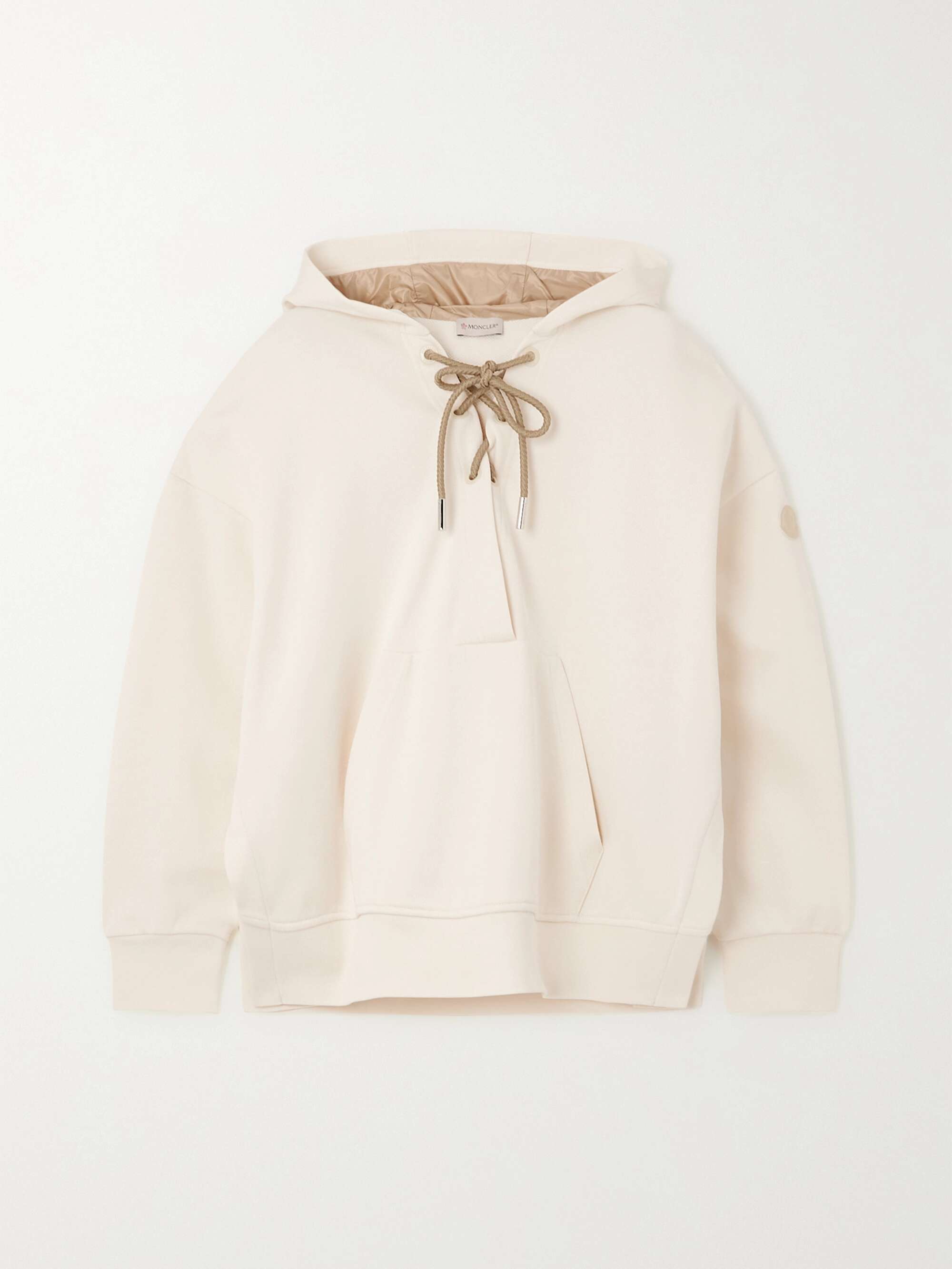 Lace-up cotton-blend jersey hoodie view