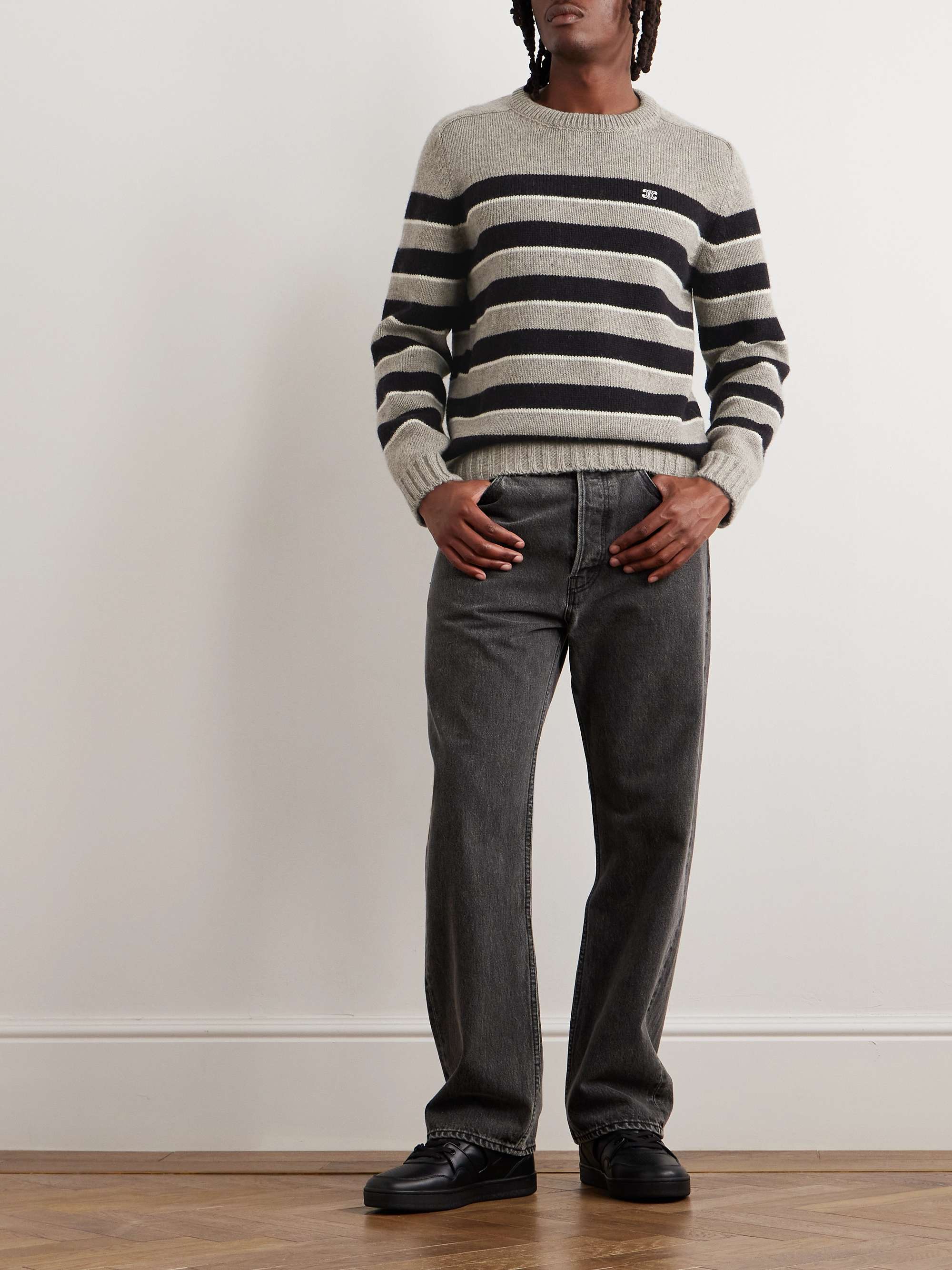 Logo-Embroidered Striped Wool Sweater view
