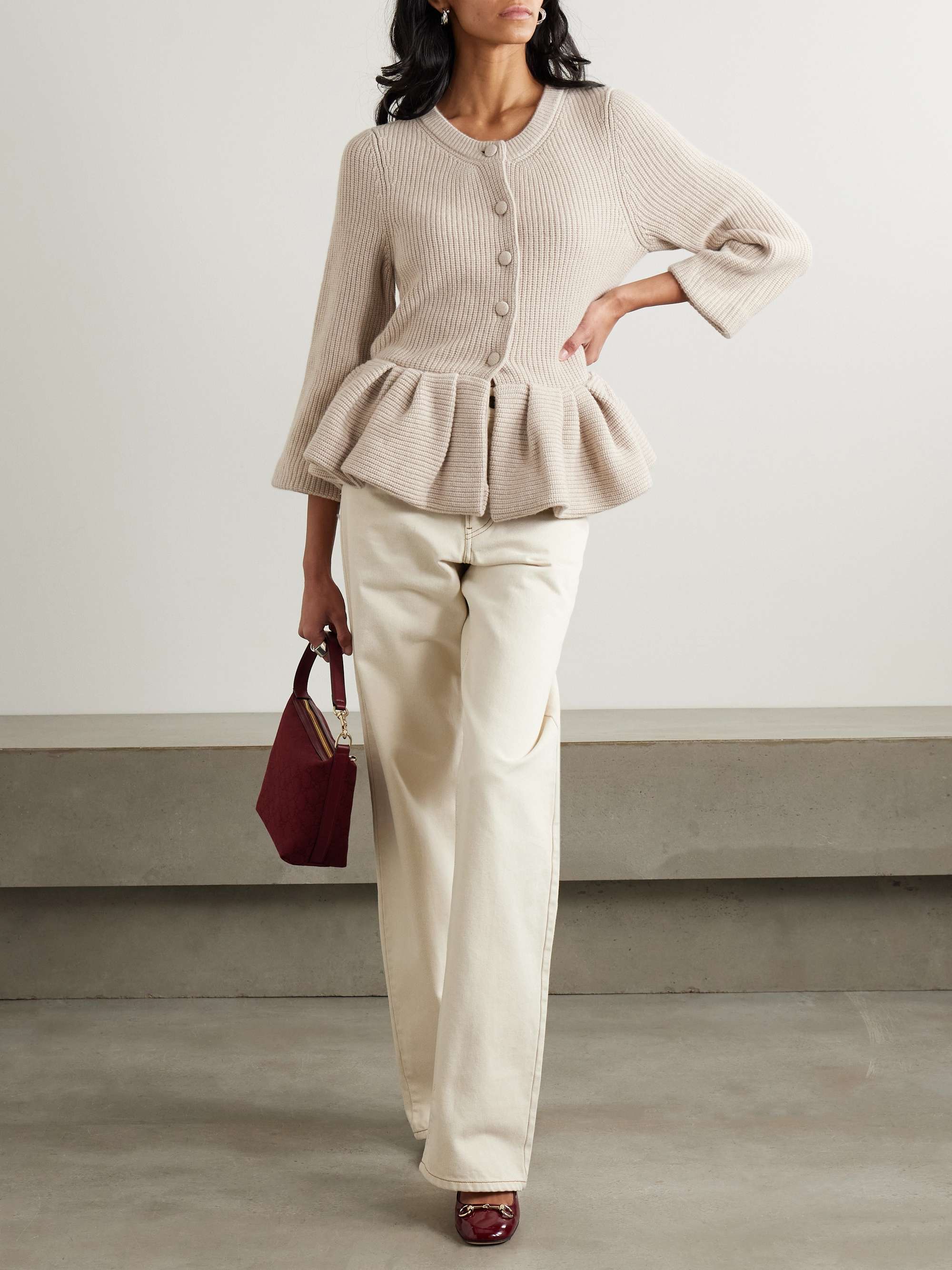 Ruffled cashmere peplum cardigan view