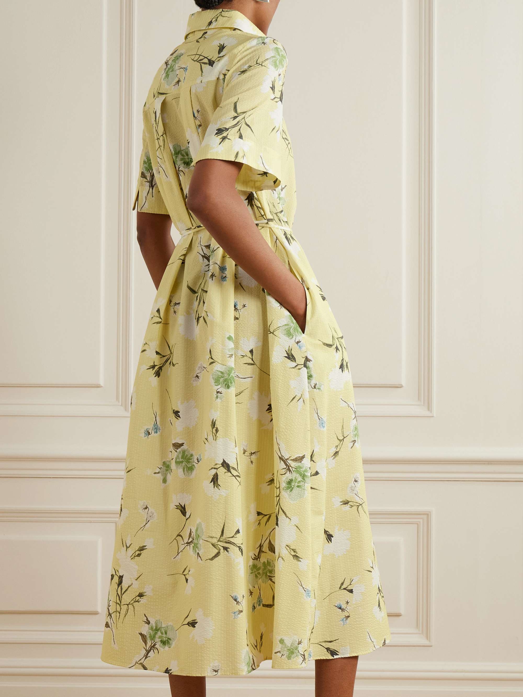 Floral-print cotton-seersucker midi shirt dress view
