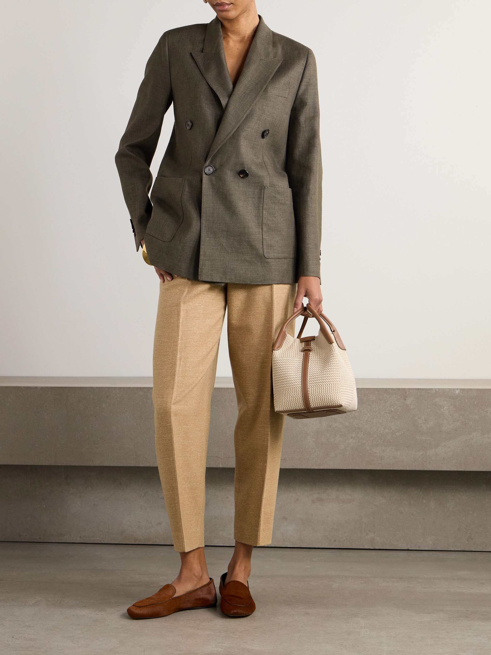 Genny double-breasted linen and wool-blend blazer view