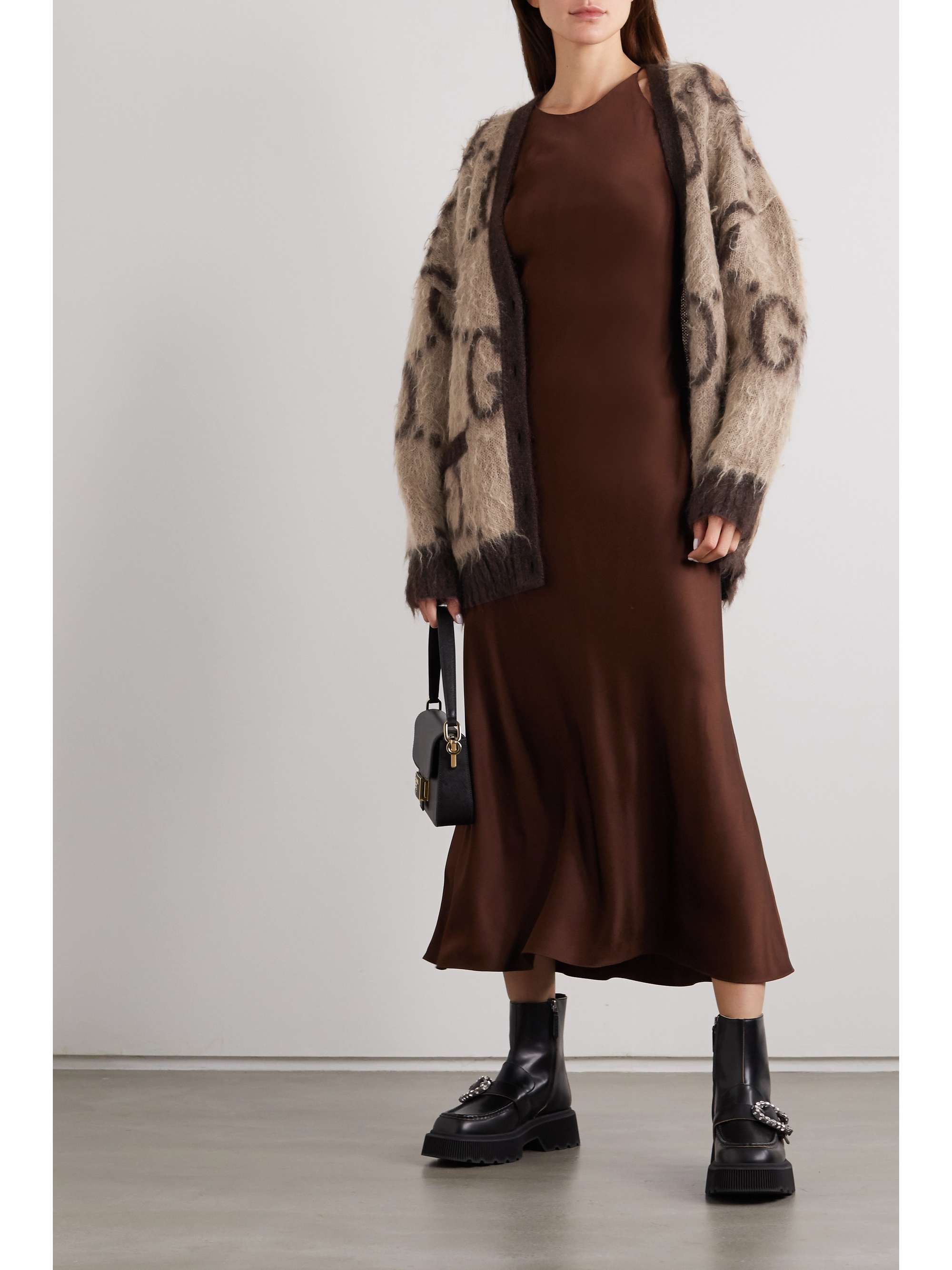 Oversized reversible jacquard-knit mohair-blend cardigan view