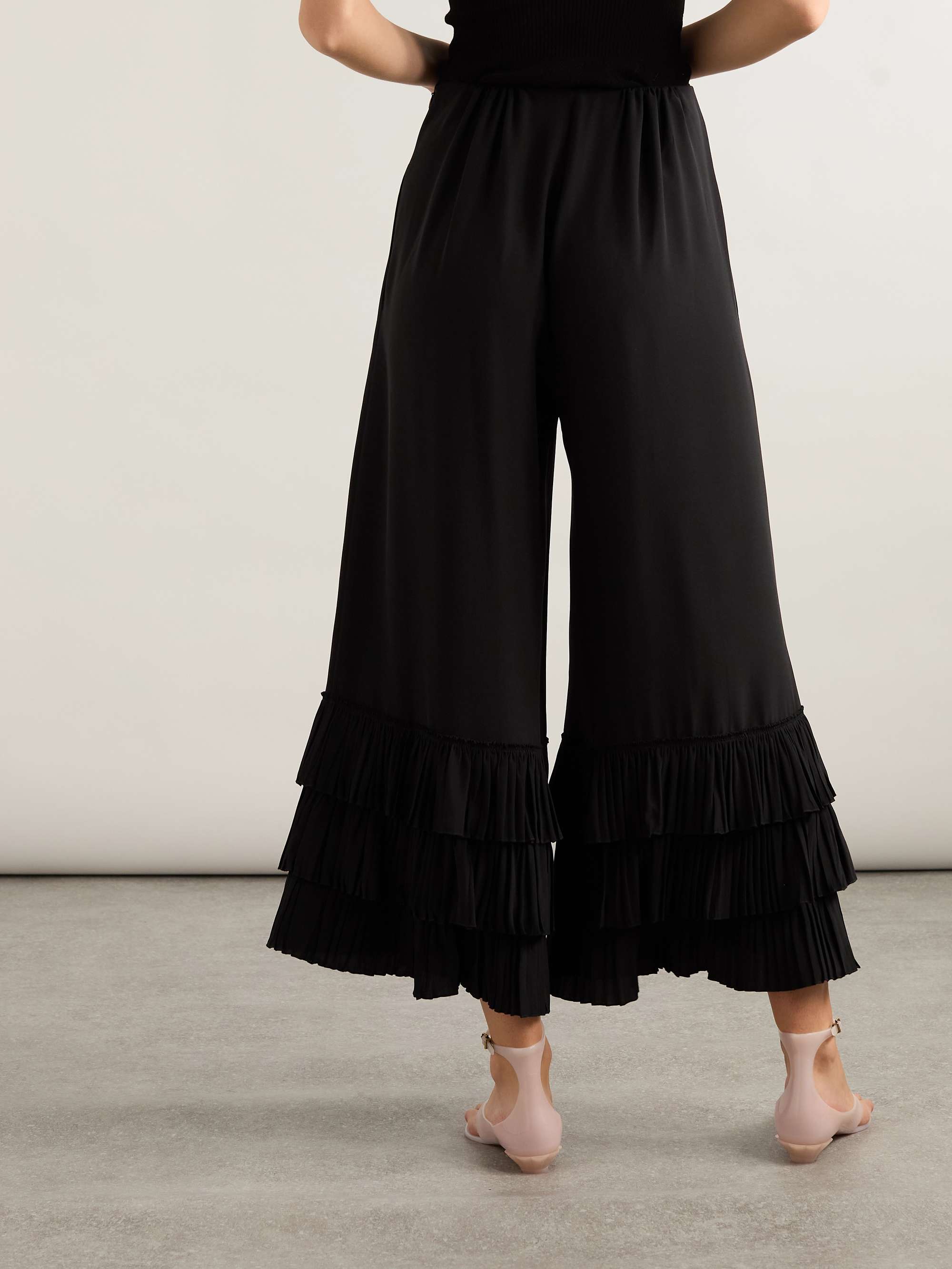 Ruffled silk crepe de chine wide-leg pants view