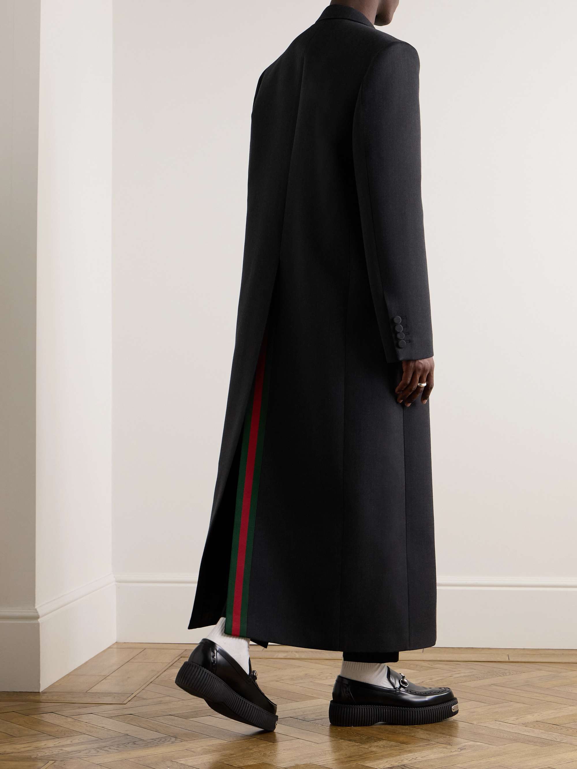 Double-Breasted Webbing-Trimmed Wool Coat view