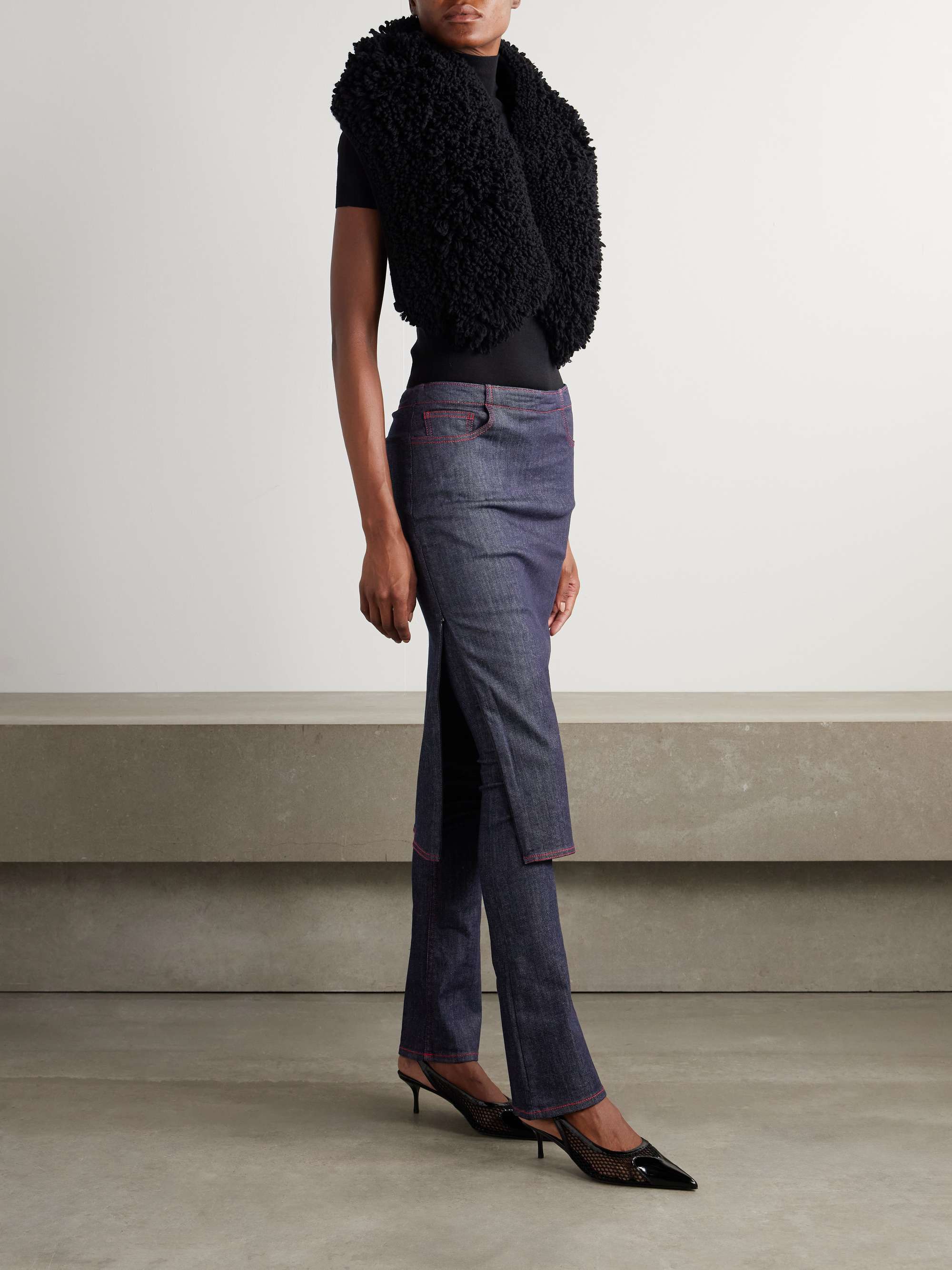 High-rise straight-leg layered jeans view