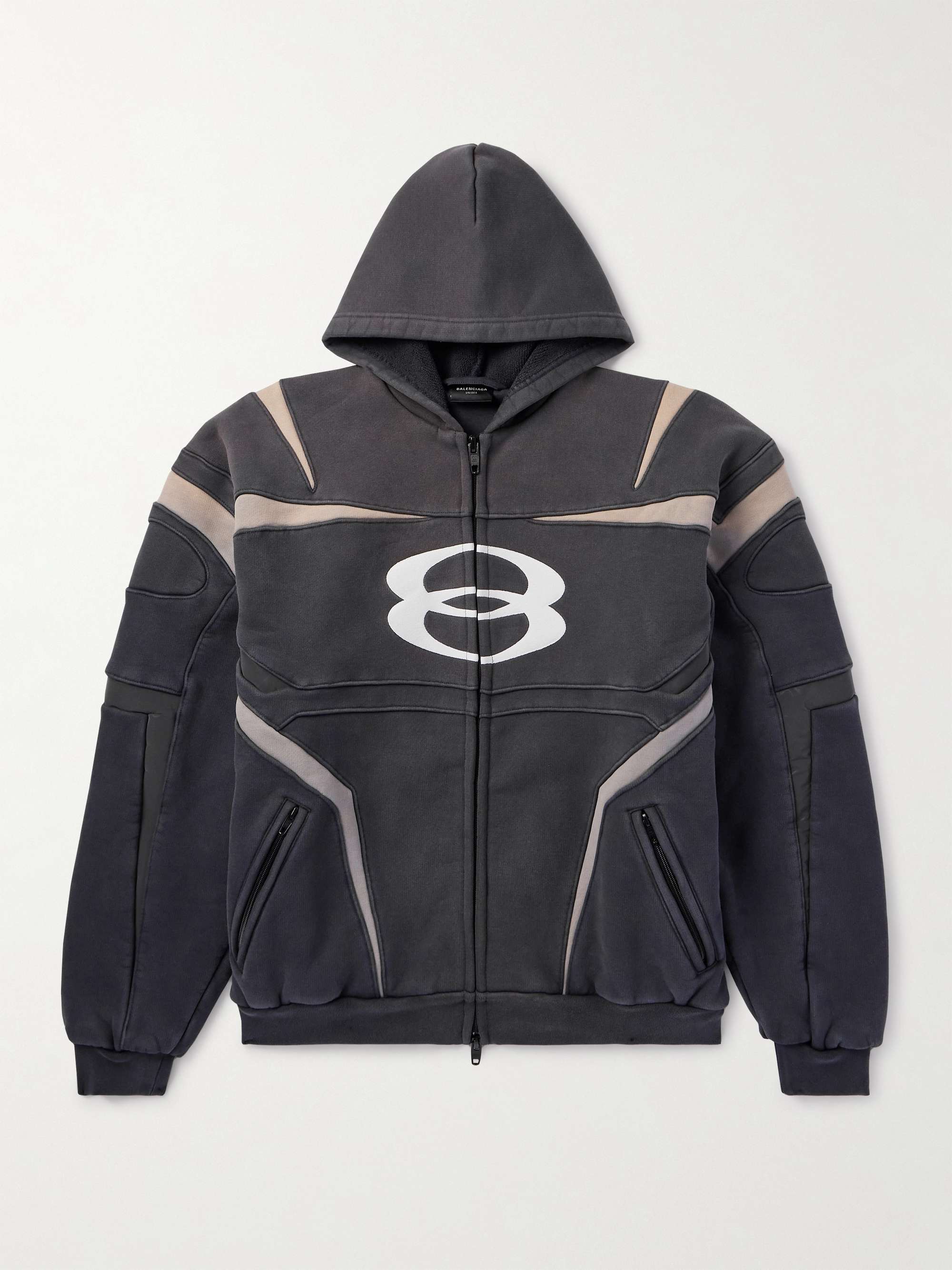 Logo-Embroidered Panelled Cotton-Blend Zip-Up Hoodie view