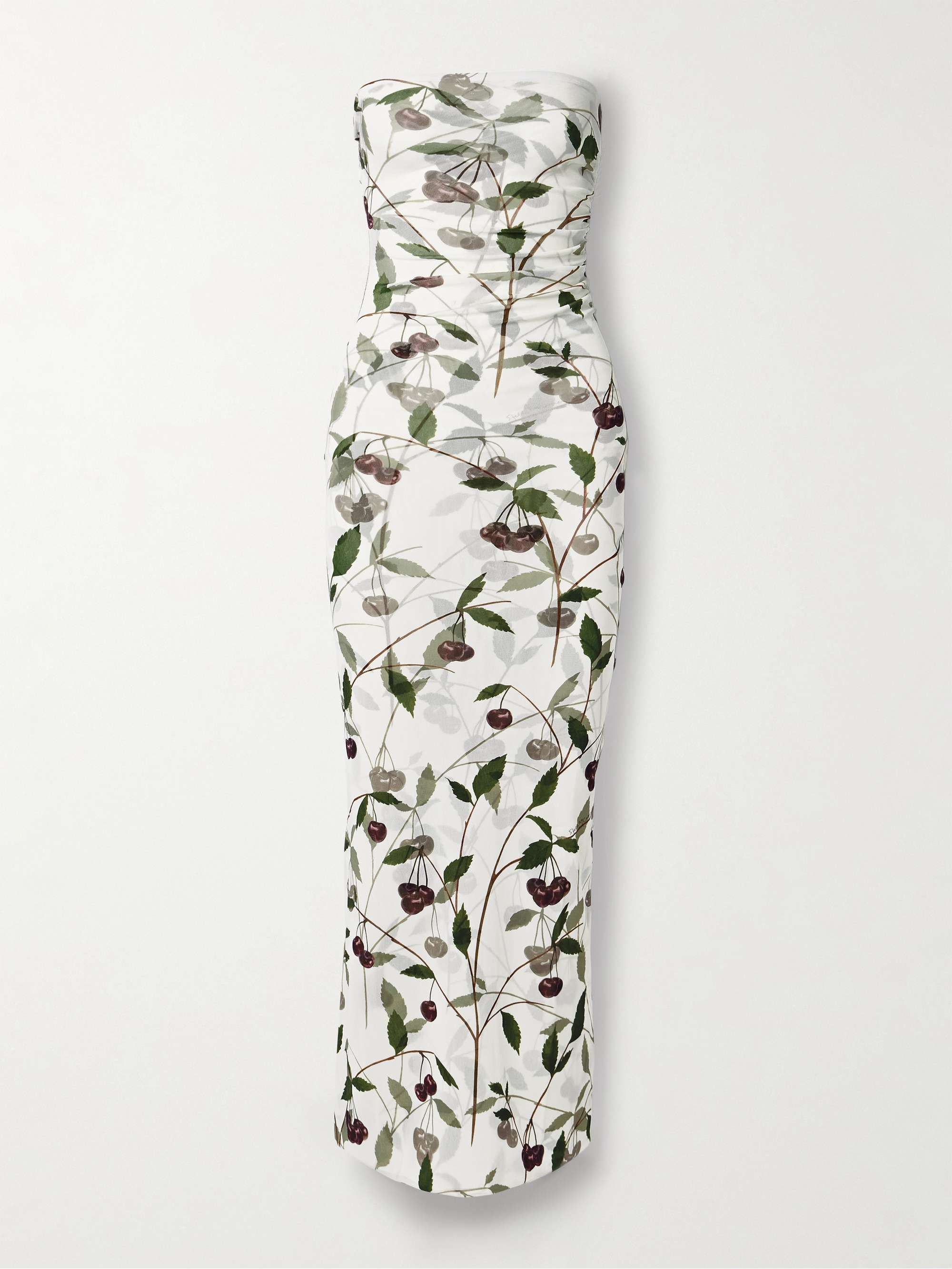 Strapless ruched printed stretch-mesh maxi dress view