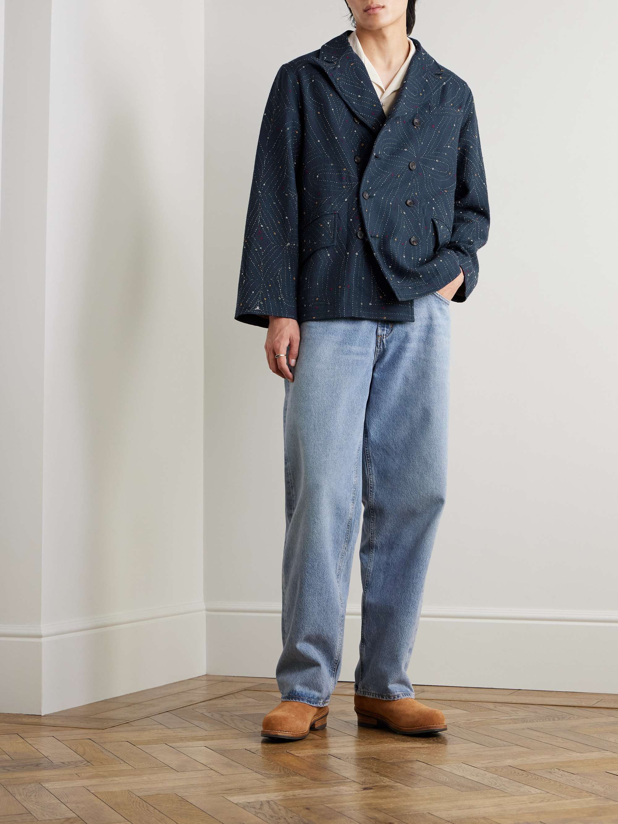 Double-Breasted Embroidered Wool Blazer view
