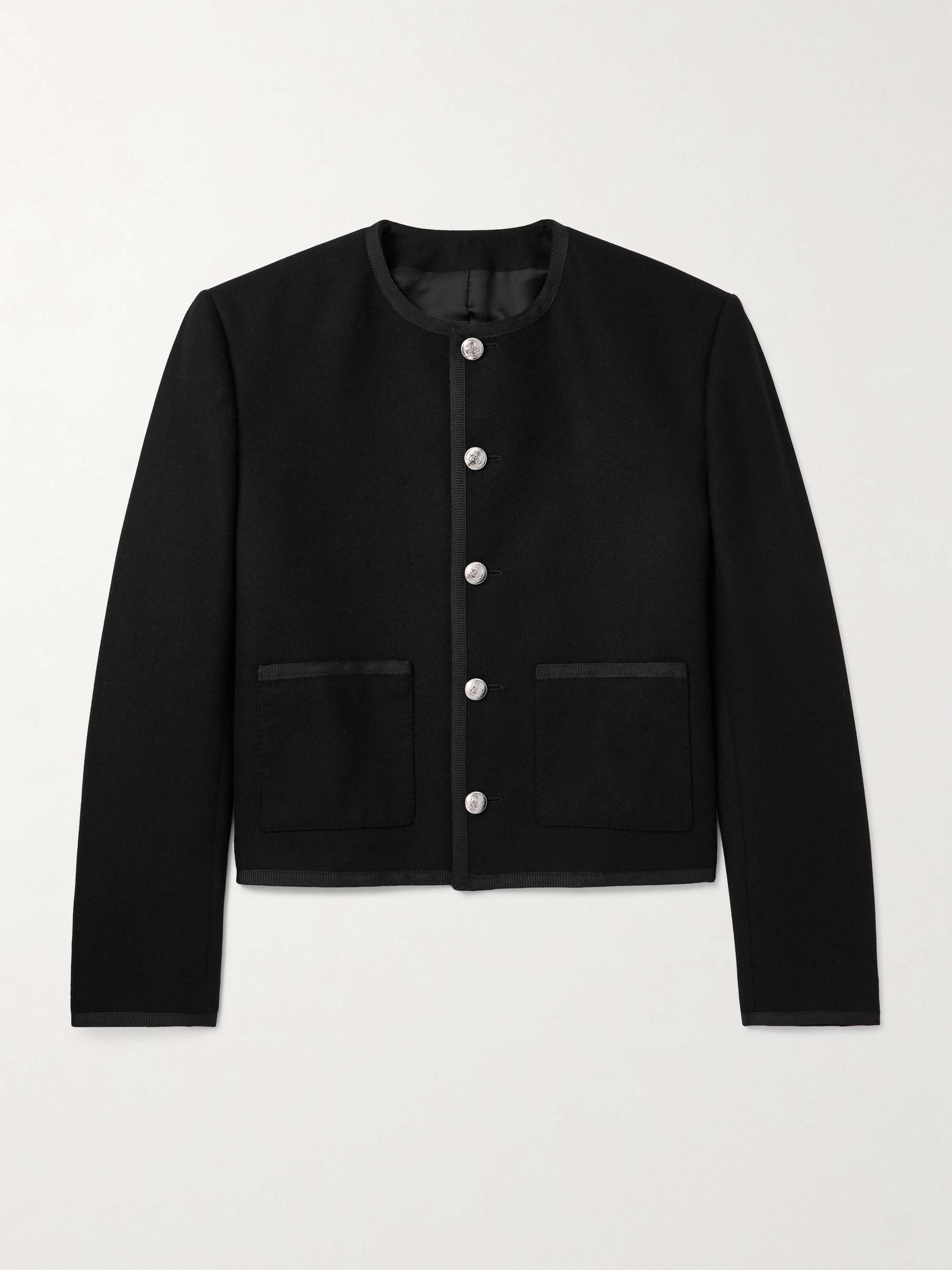 Slim-Fit Cropped Webbing-Trimmed Cashmere-Felt Jacket view