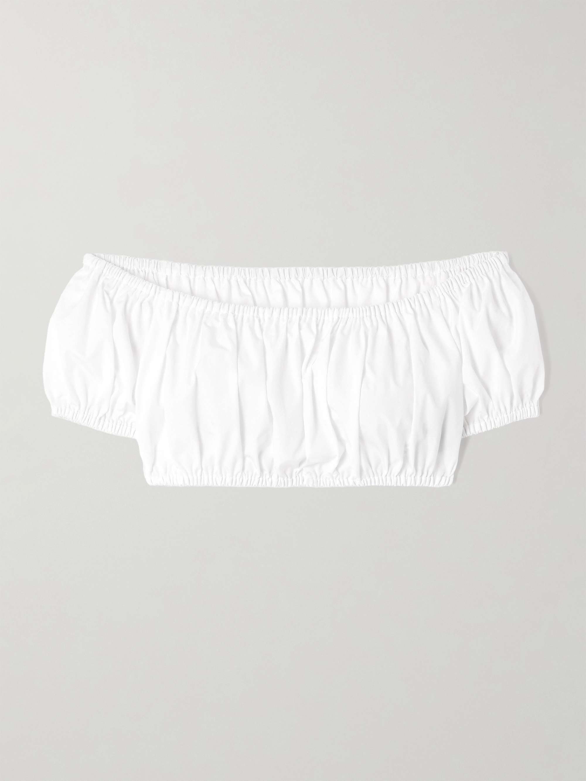 Off-the-shoulder cropped gathered cotton-poplin top view