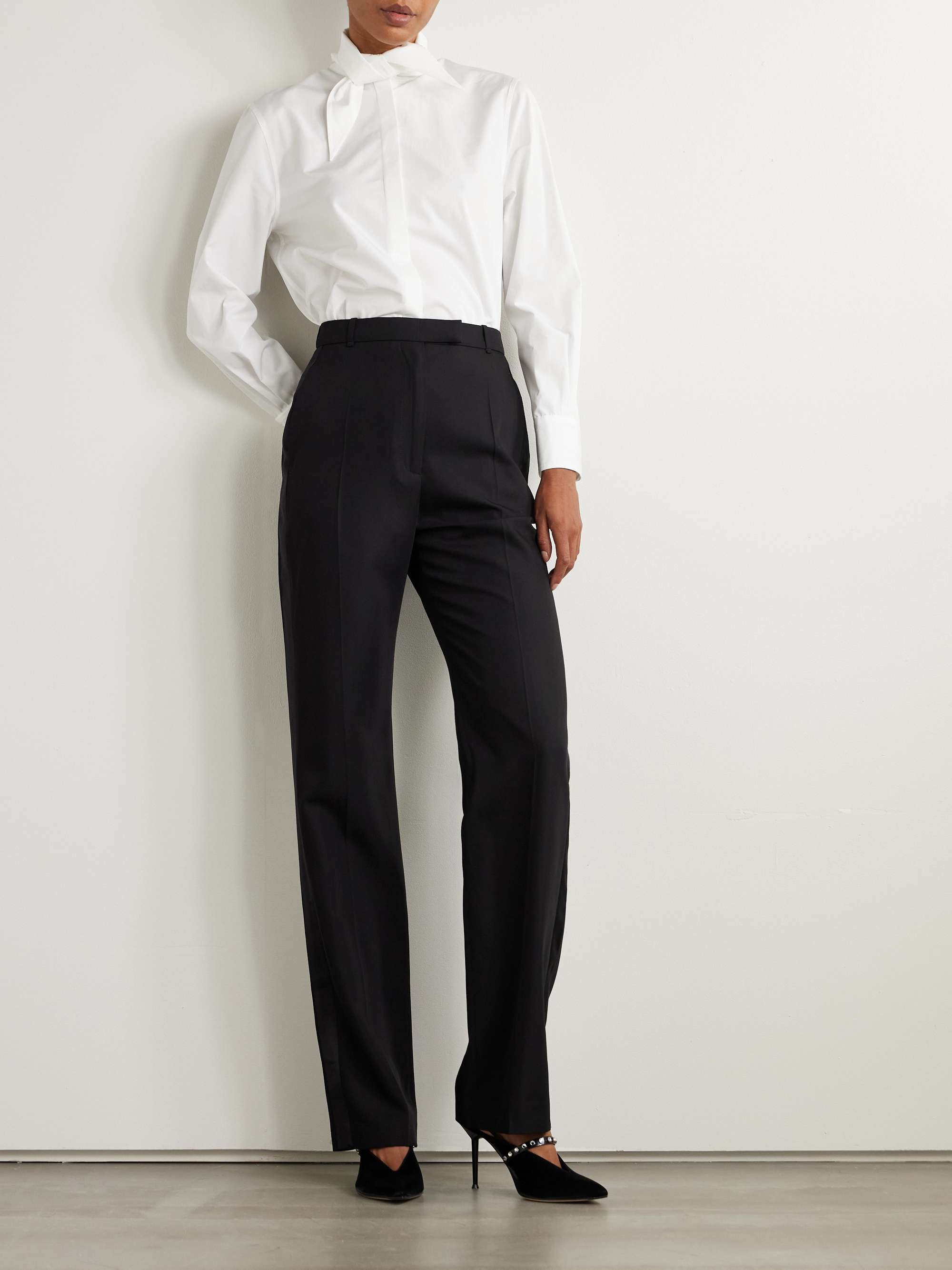 Satin-trimmed wool-blend twill straight-leg pants view