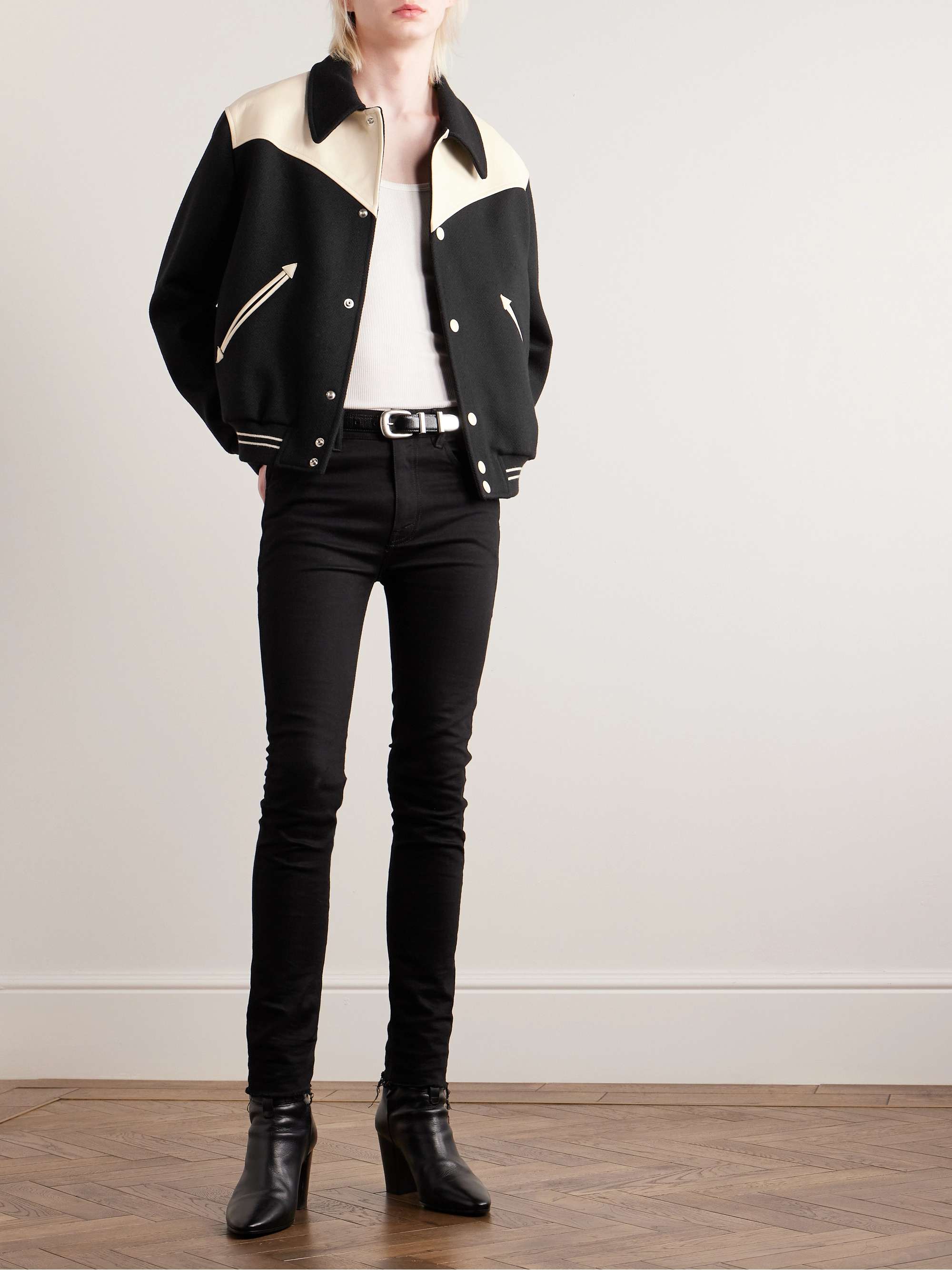 Jack Teddy Leather-Trimmed Wool-Blend Varsity Jacket view