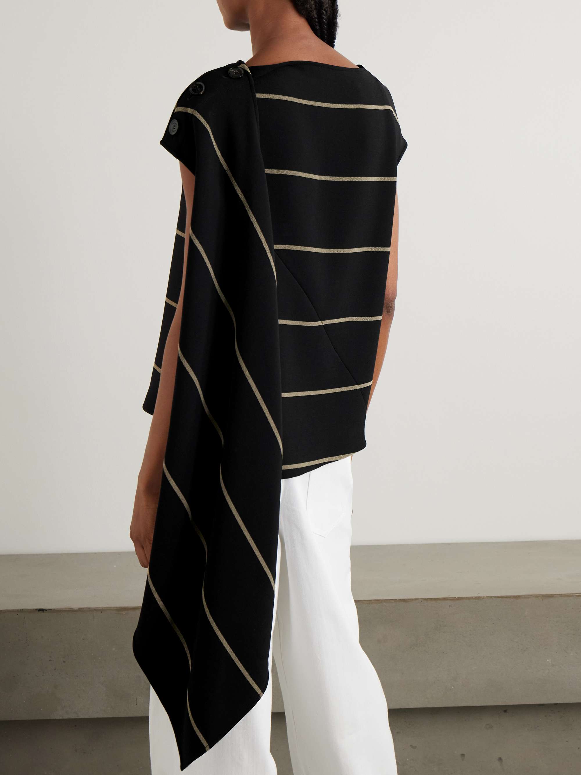 Sutton button-detailed asymmetric paneled striped crepe top view