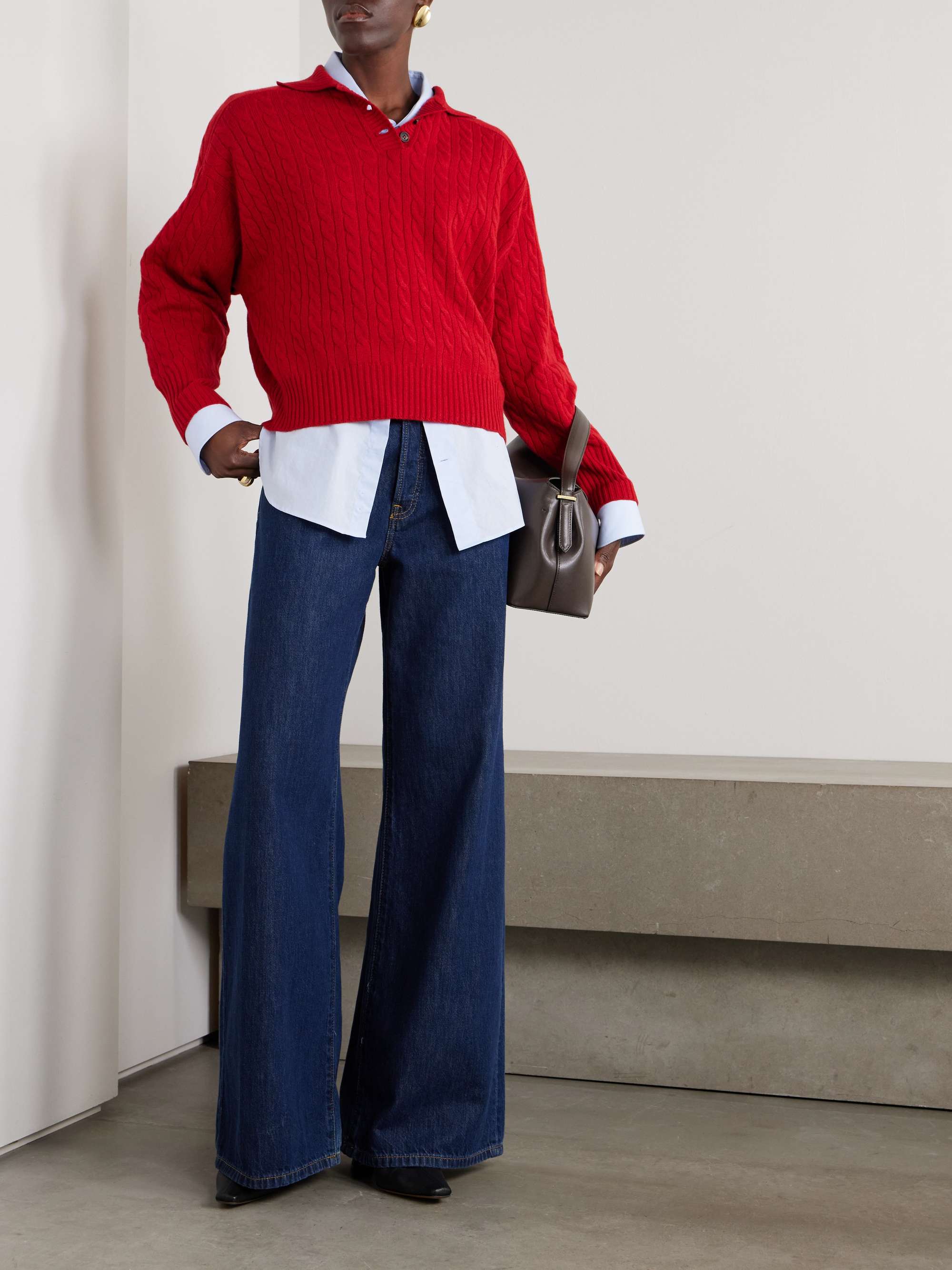 Cable-knit cashmere polo sweater view