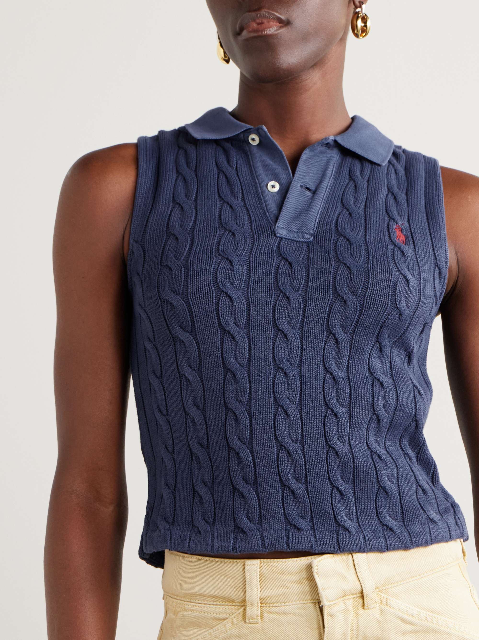 Cable-knit cotton polo shirt view