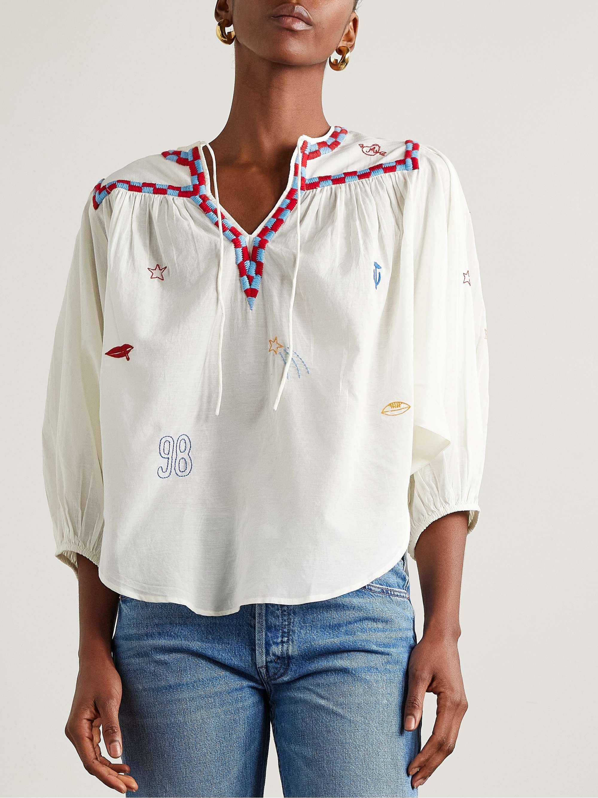 The Breeze embroidered cotton-blend voile blouse view
