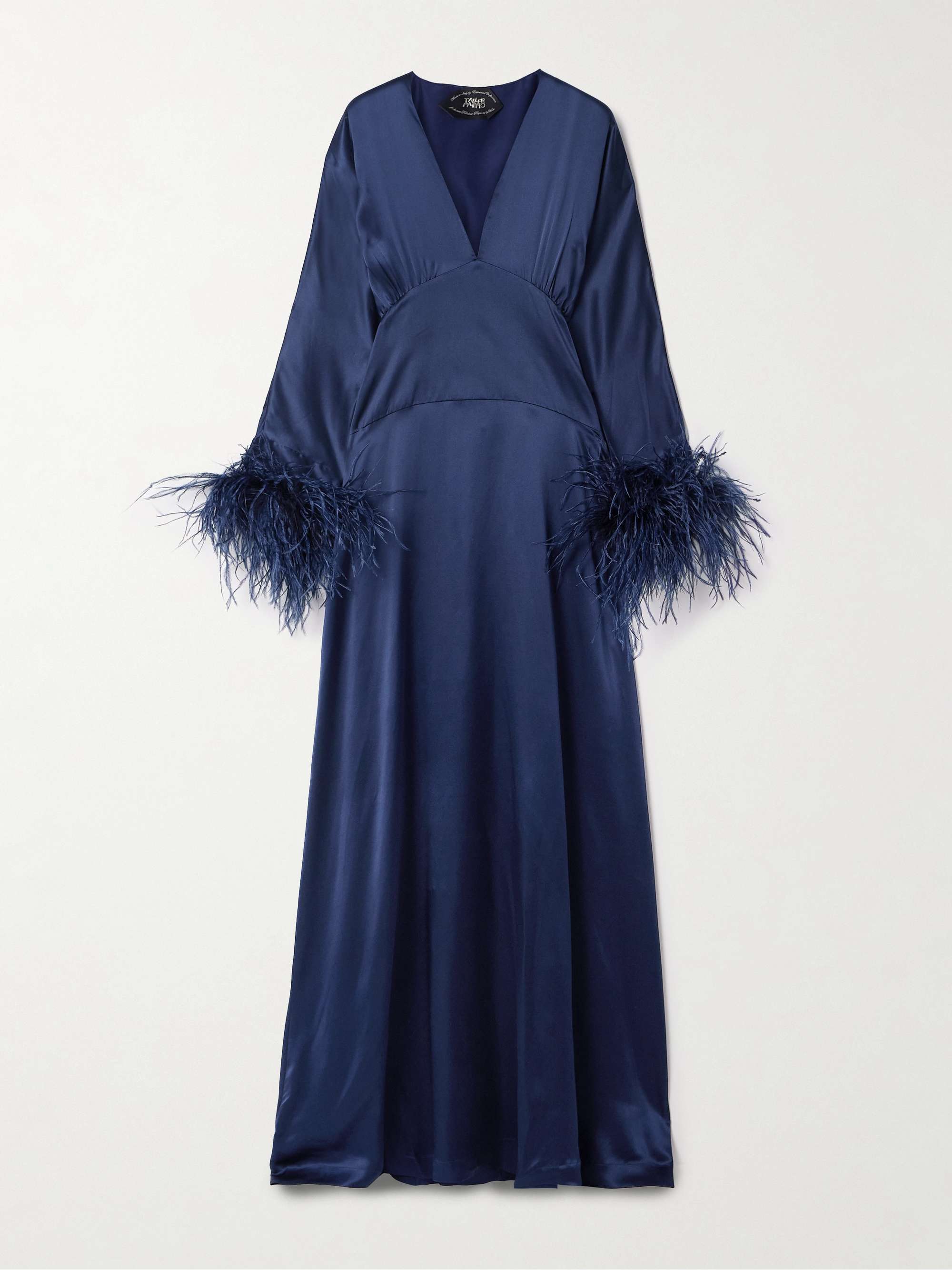 Elvira feather-trimmed silk-satin gown view