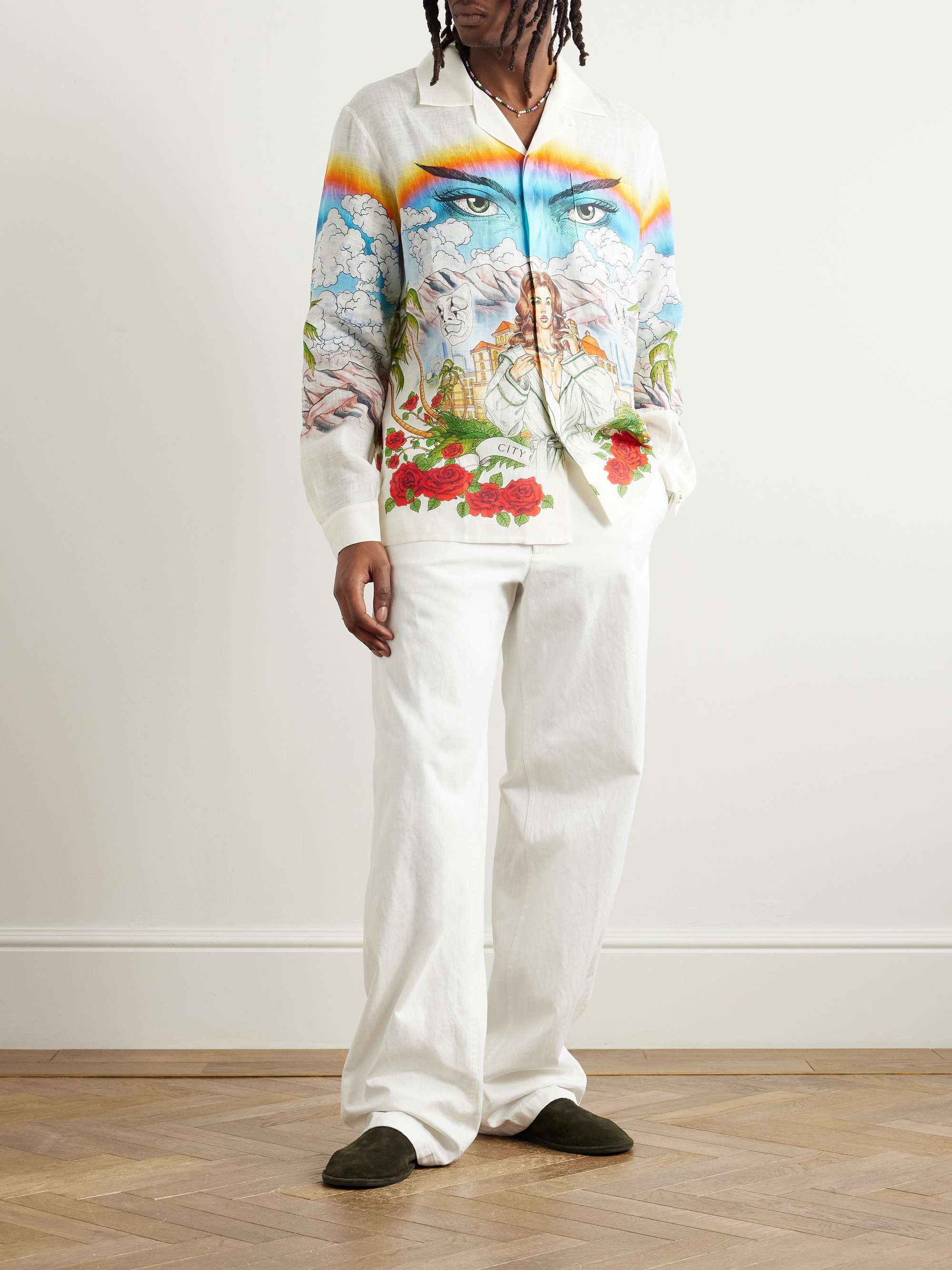 Chateau Convertible-Collar Printed Linen Shirt view