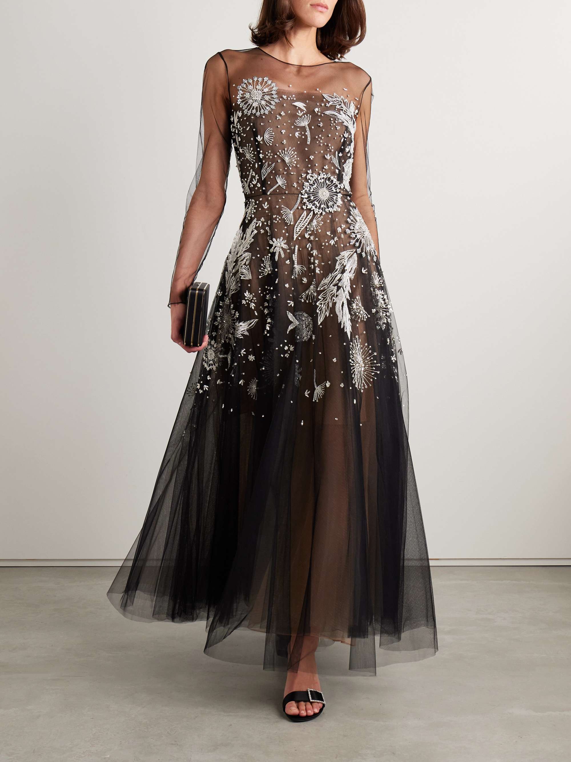 Embellished embroidered tulle maxi dress view