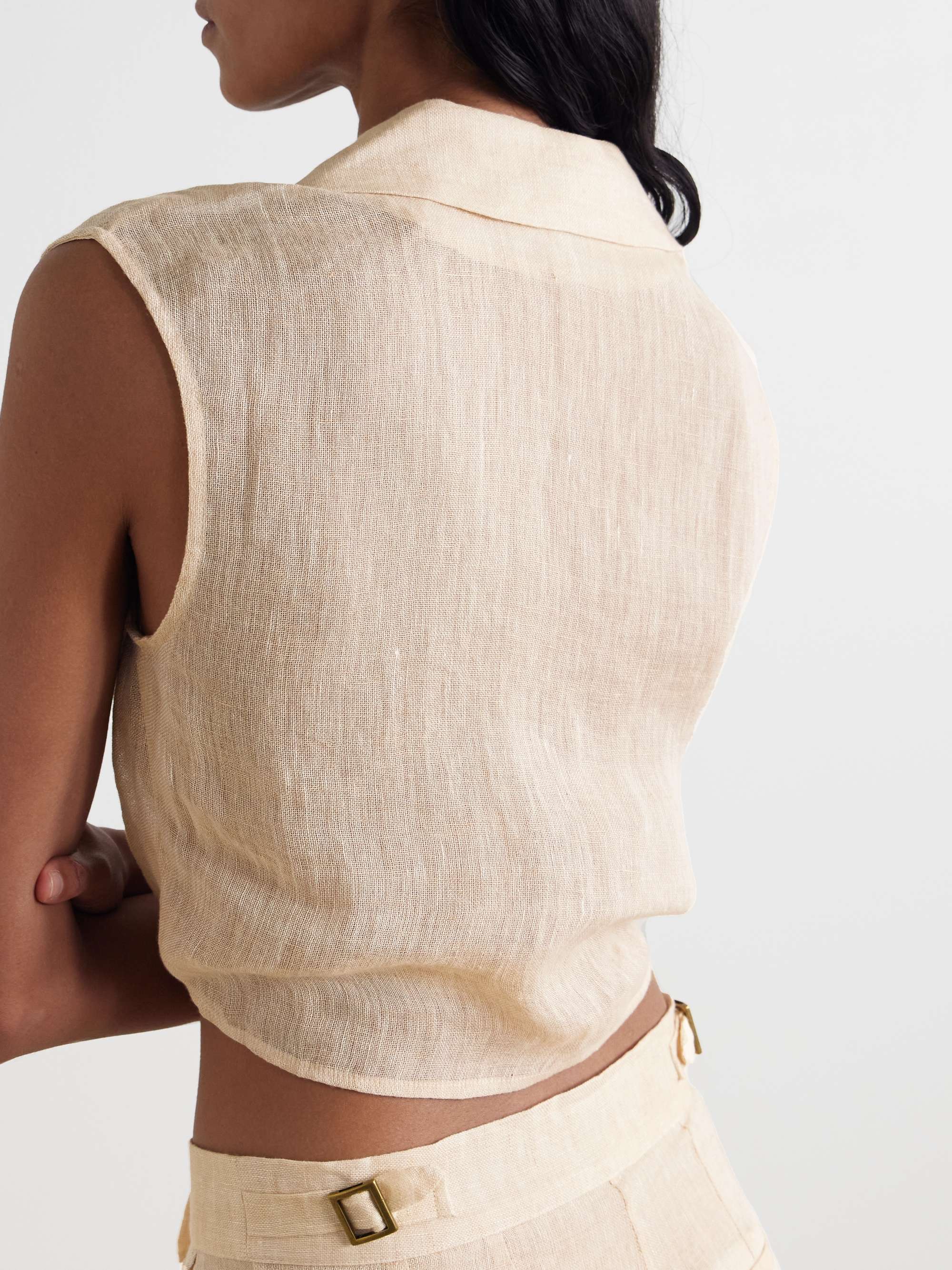 Sanabo tie-detailed linen-gauze top view
