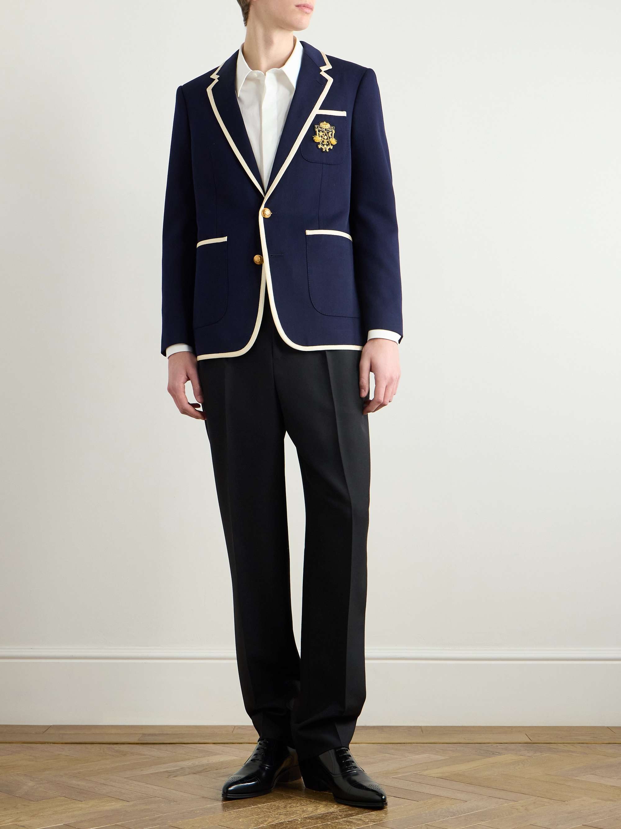 Slim-Fit Logo-Appliquéd Piped Wool-Twill Blazer view