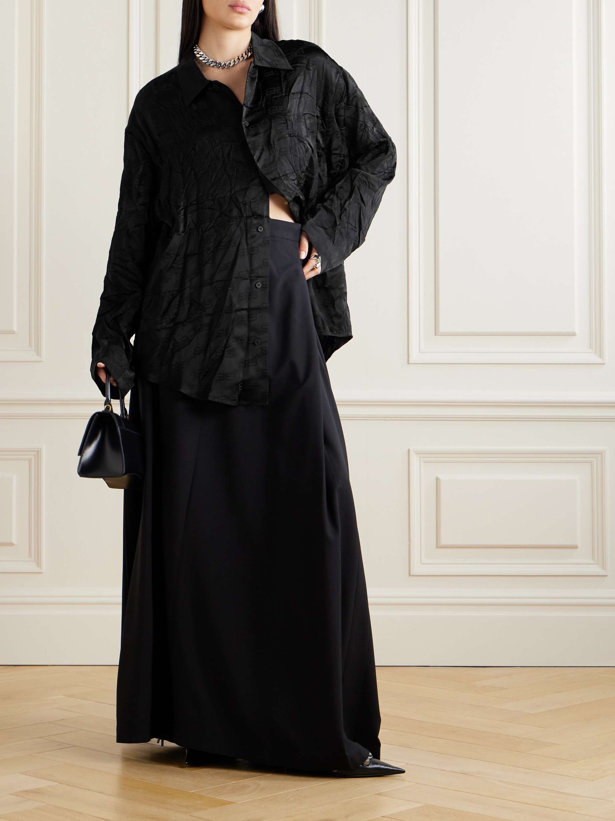 Embroidered crinkled-satin shirt view