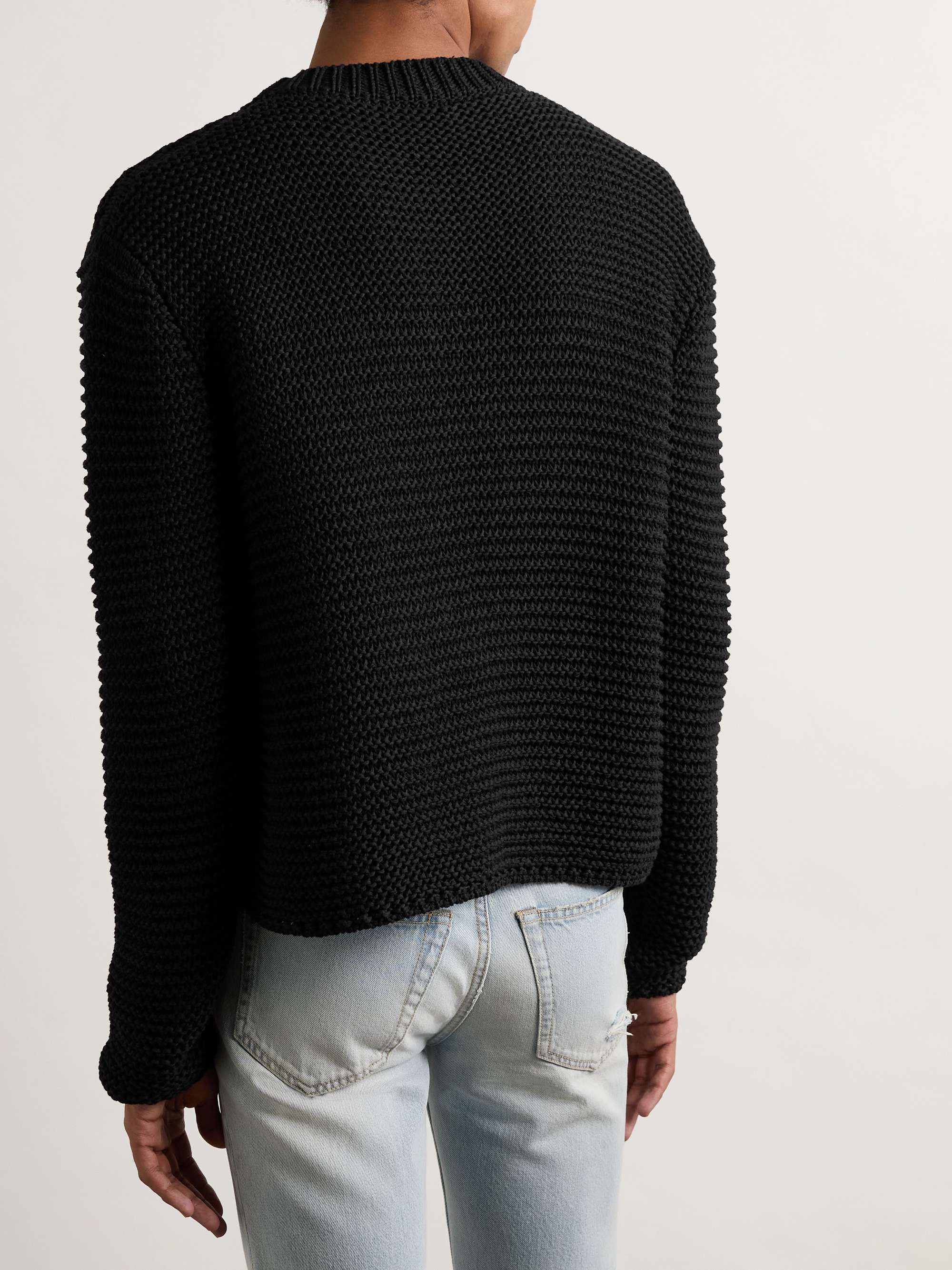 Cropped Ribbed Logo-Jacquard Cotton Sweater view