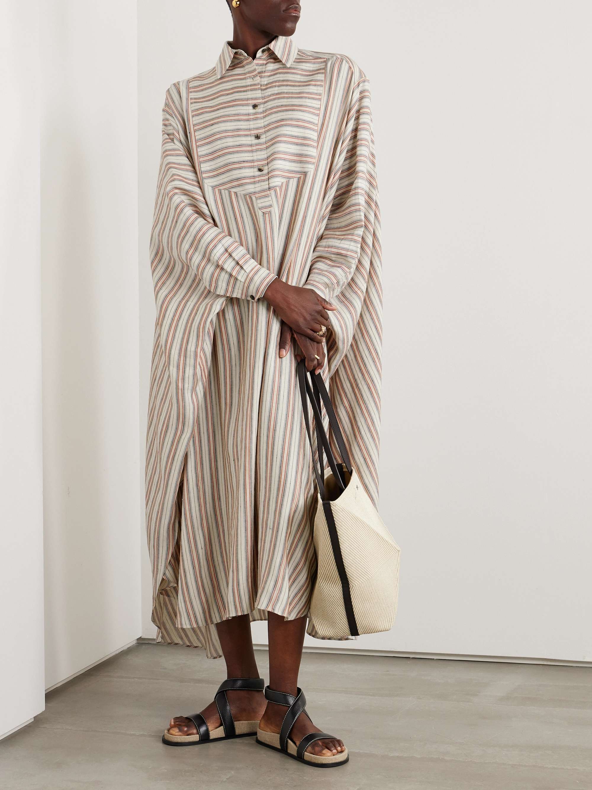 Striped printed linen and silk-blend kaftan view