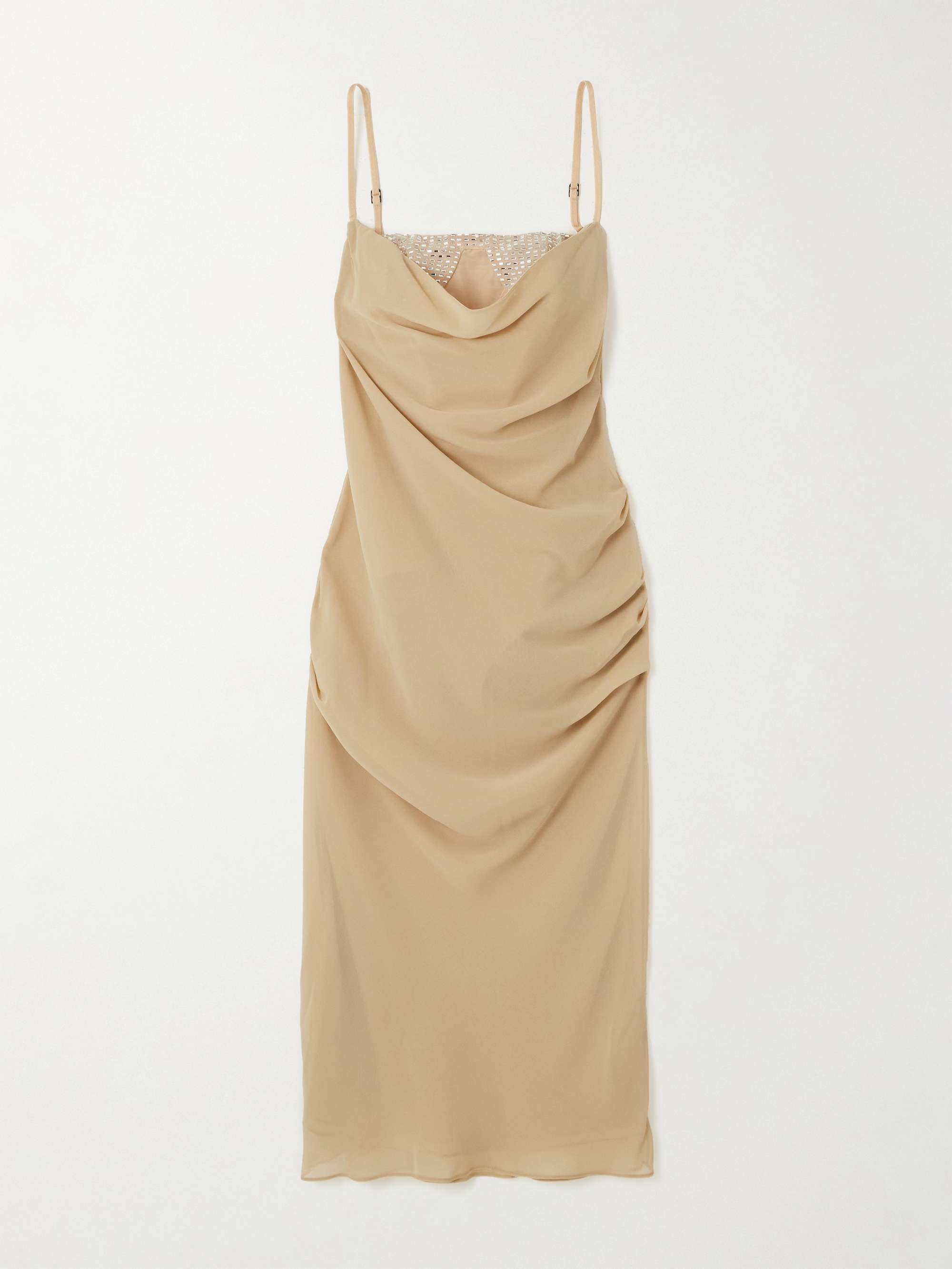 Crystal-embellished draped crepe midi bustier dress view