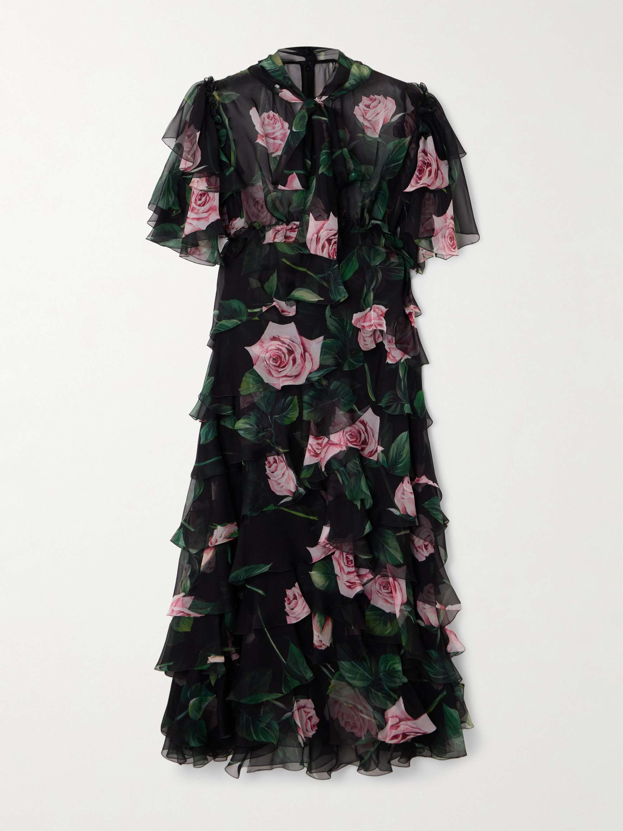 Tiered floral-print silk-chiffon midi dress view