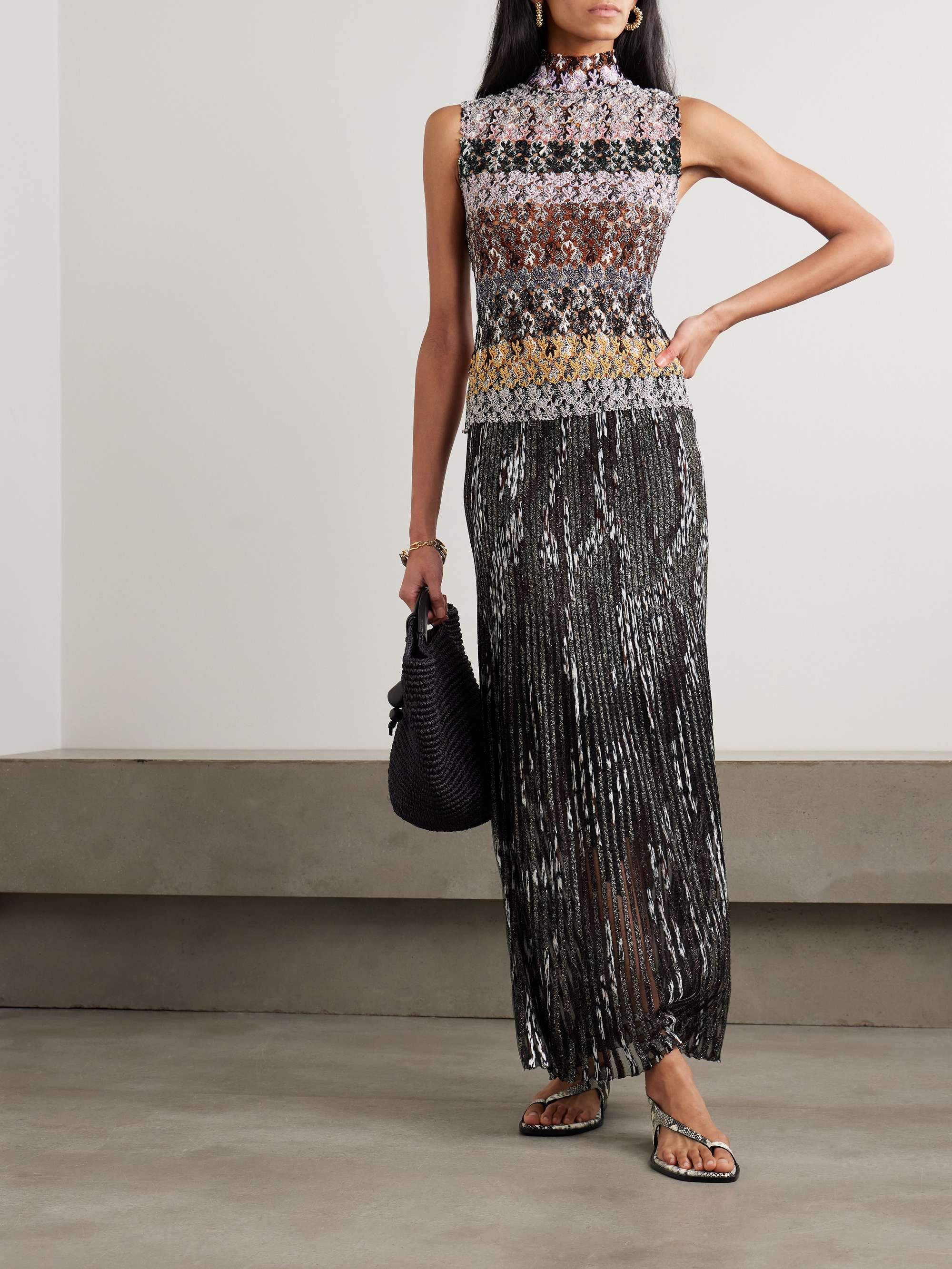 Striped metallic crochet-knit tank view