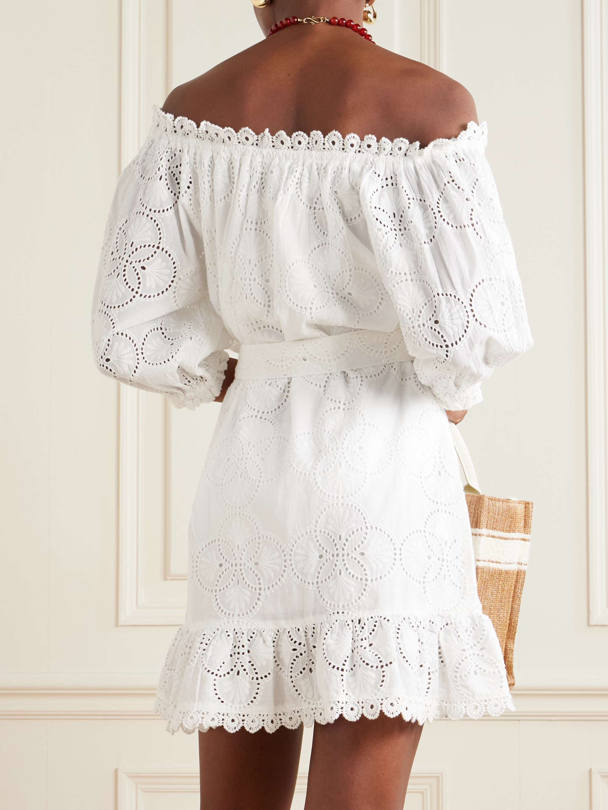 Avi belted off-the-shoulder broderie anglaise cotton mini dress view