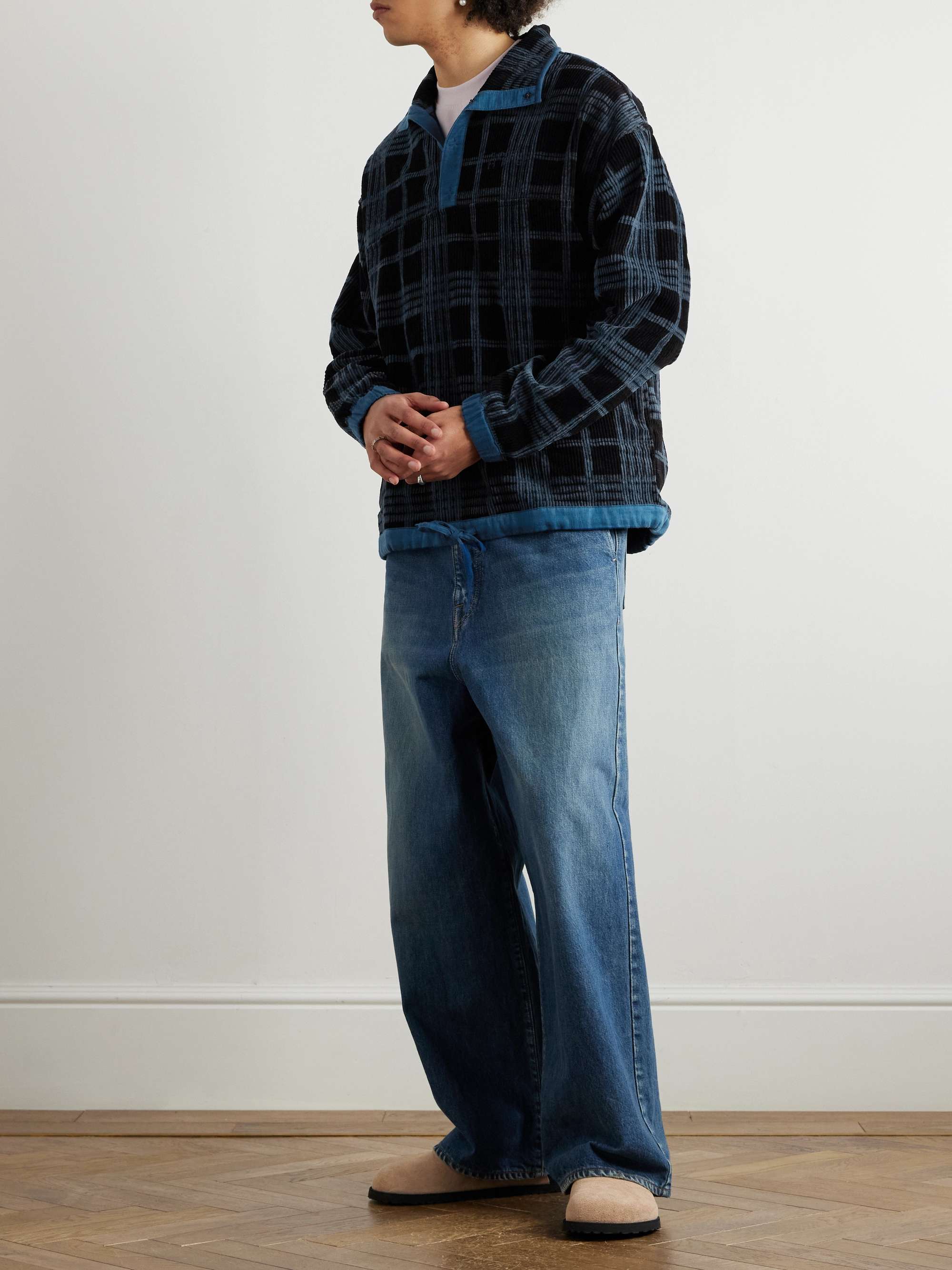 Polite Logo-Embroidered Checked Organic Cotton-Corduroy Sweatshirt view
