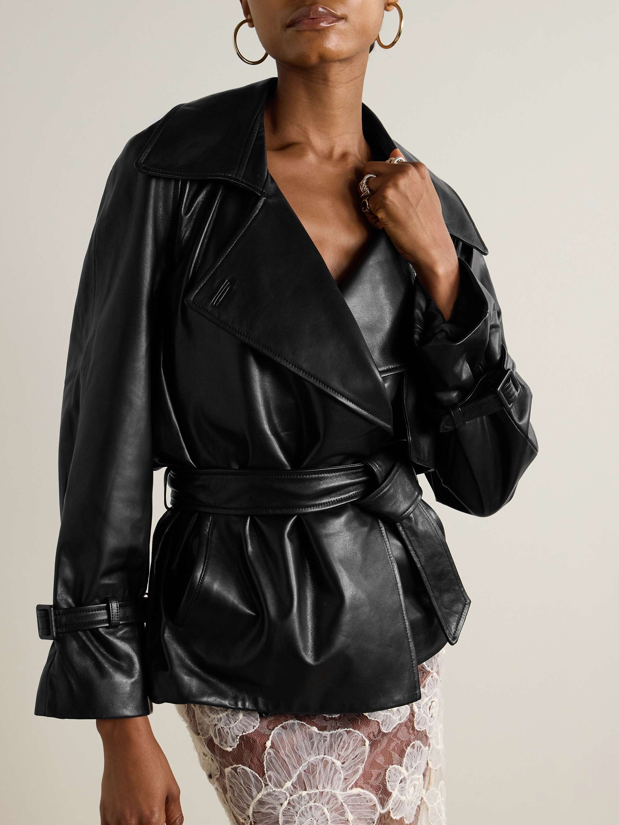Brea oversized belted leather jacket view