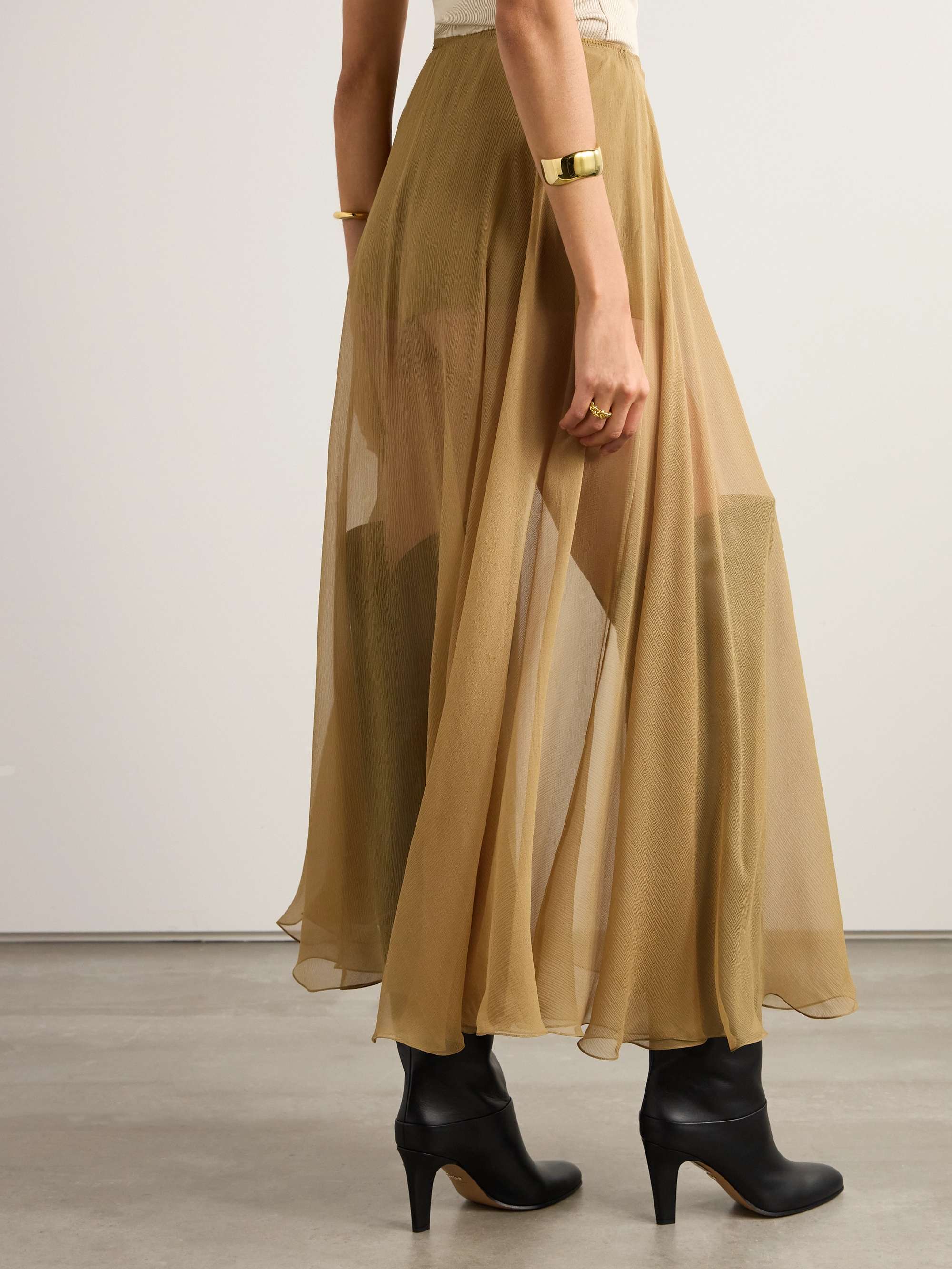 Pleated silk-mousseline midi skirt view