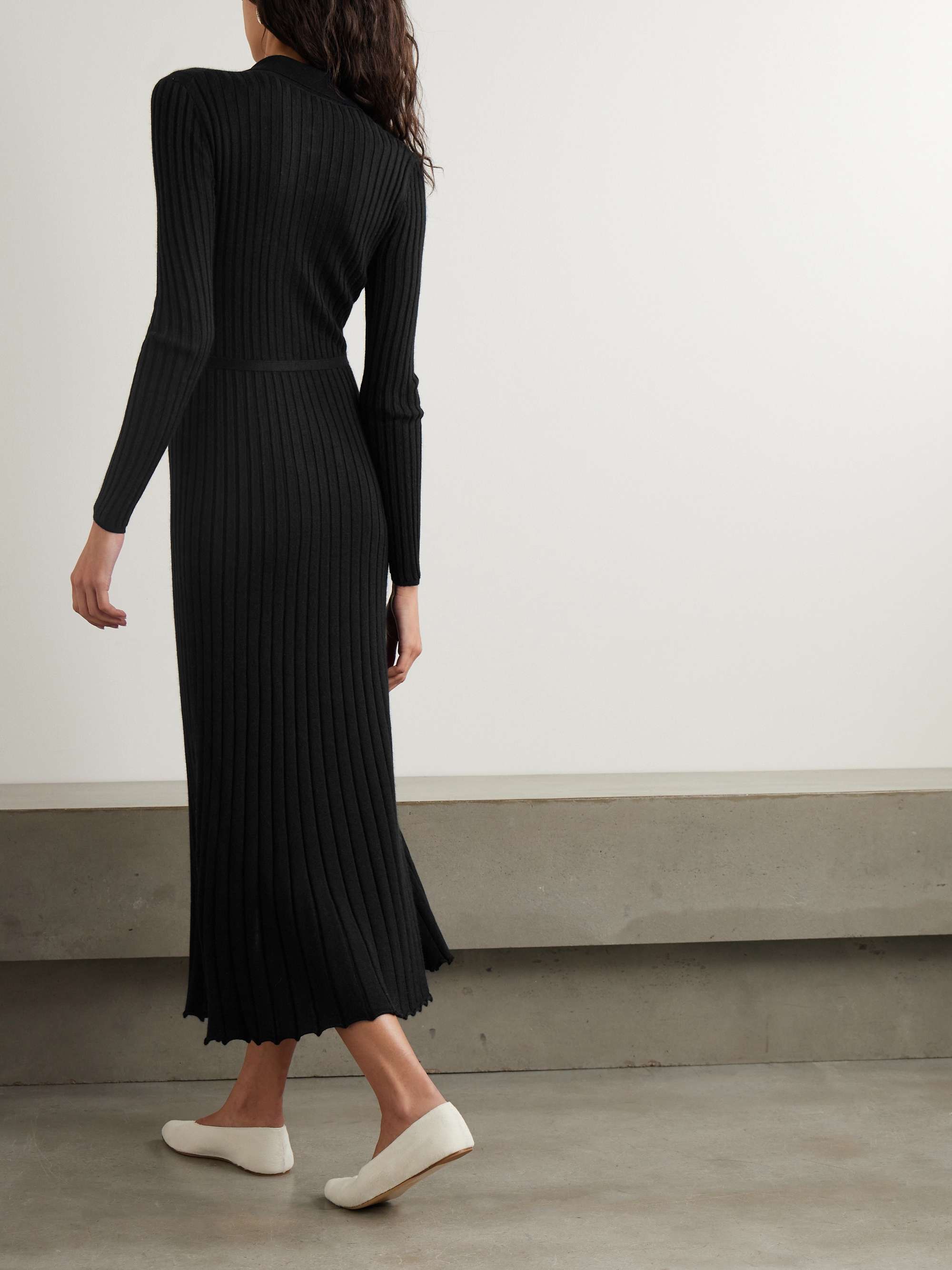 Tenes belted ribbed silk and cashmere-blend midi dress view