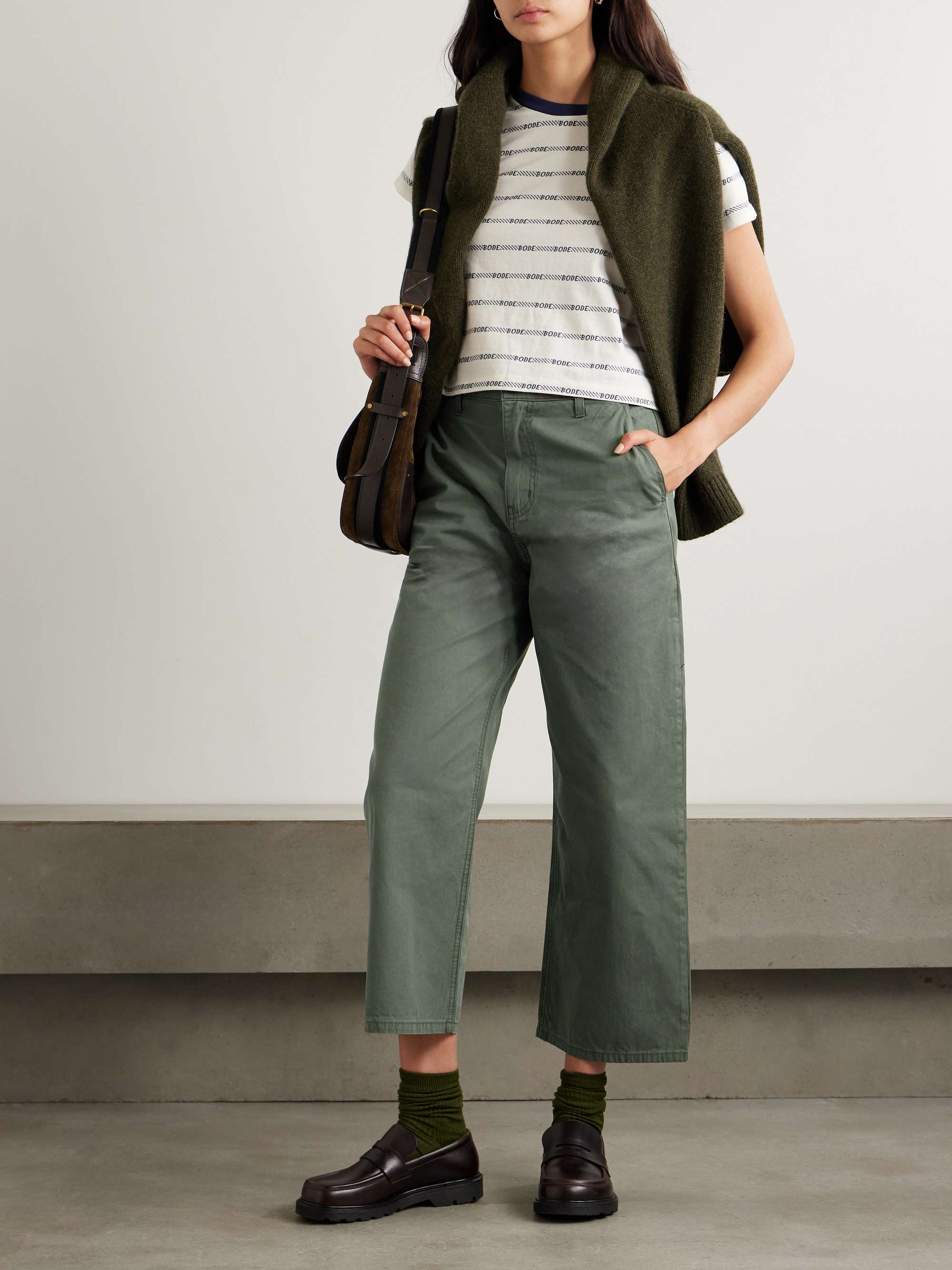 Cropped cotton-twill wide-leg pants view