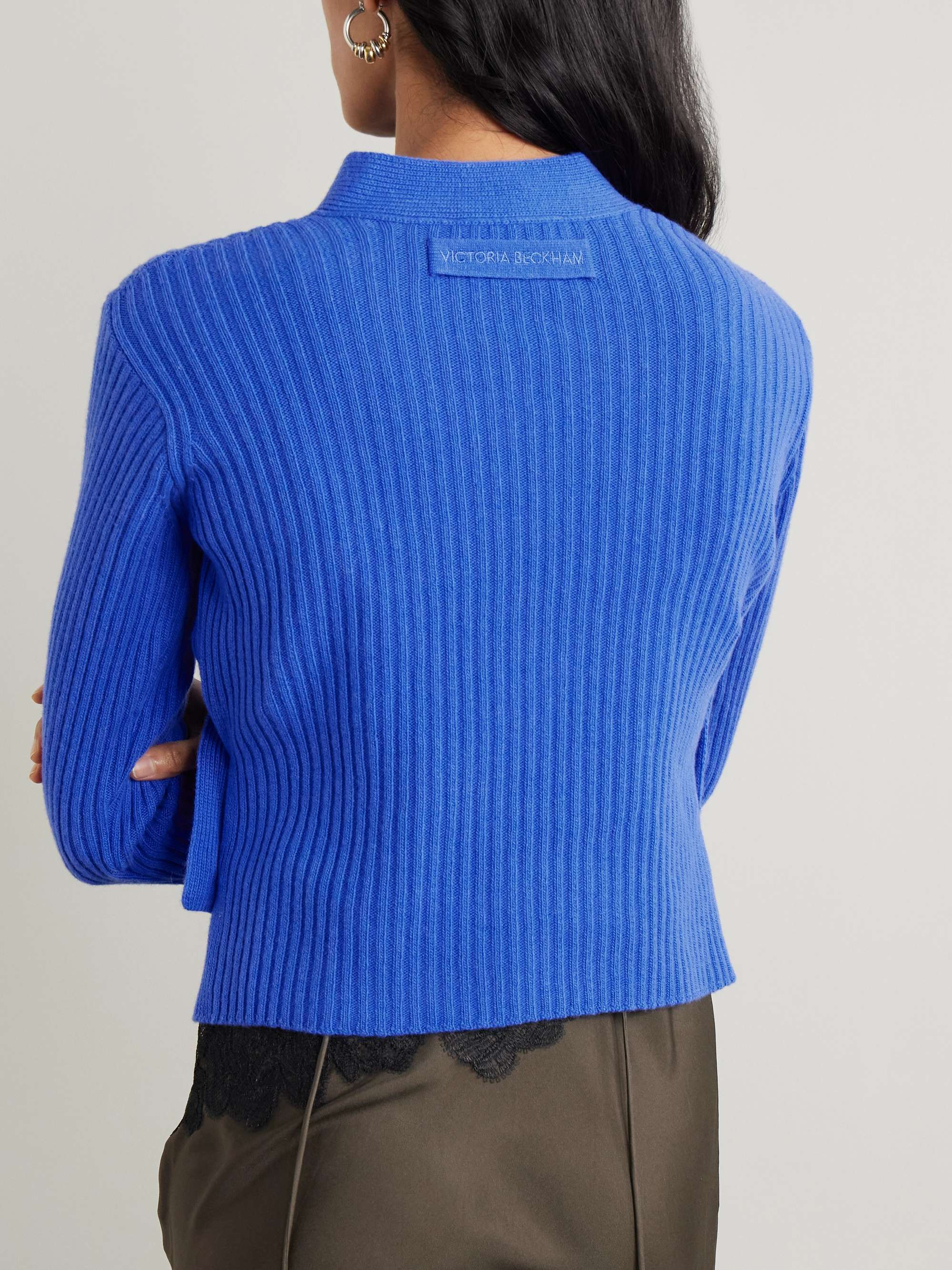 Wrap-effect ribbed wool and cashmere-blend cardigan view