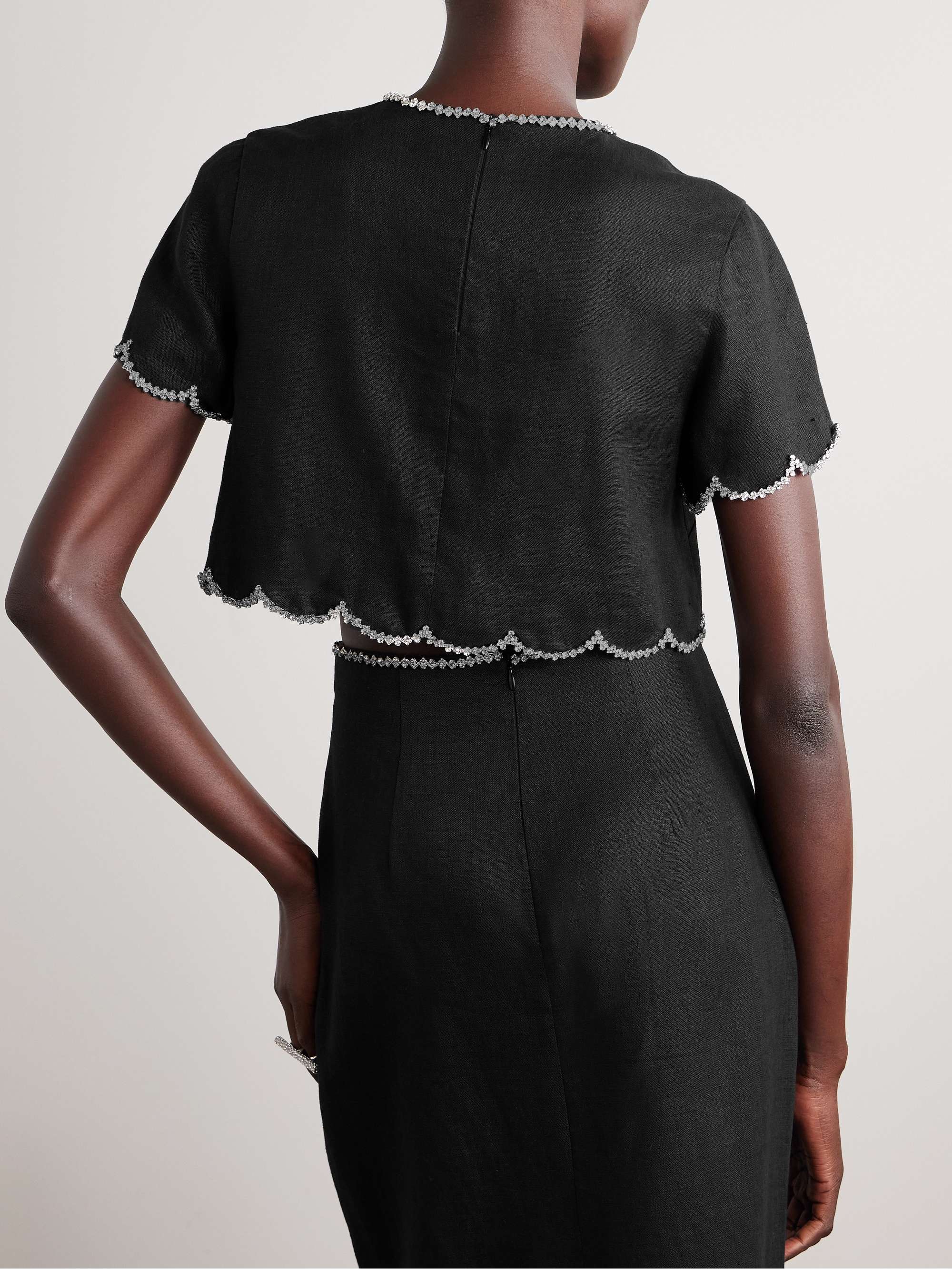 Crush cropped crystal-embellished linen top view