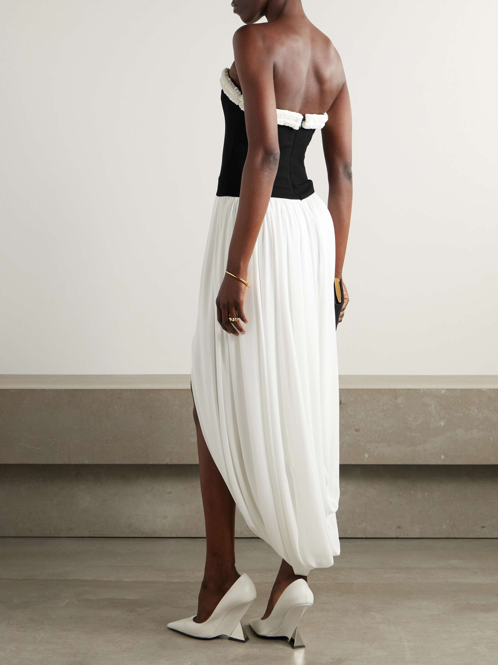 Augusta asymmetric sequin-embellished draped crepe bustier dress view