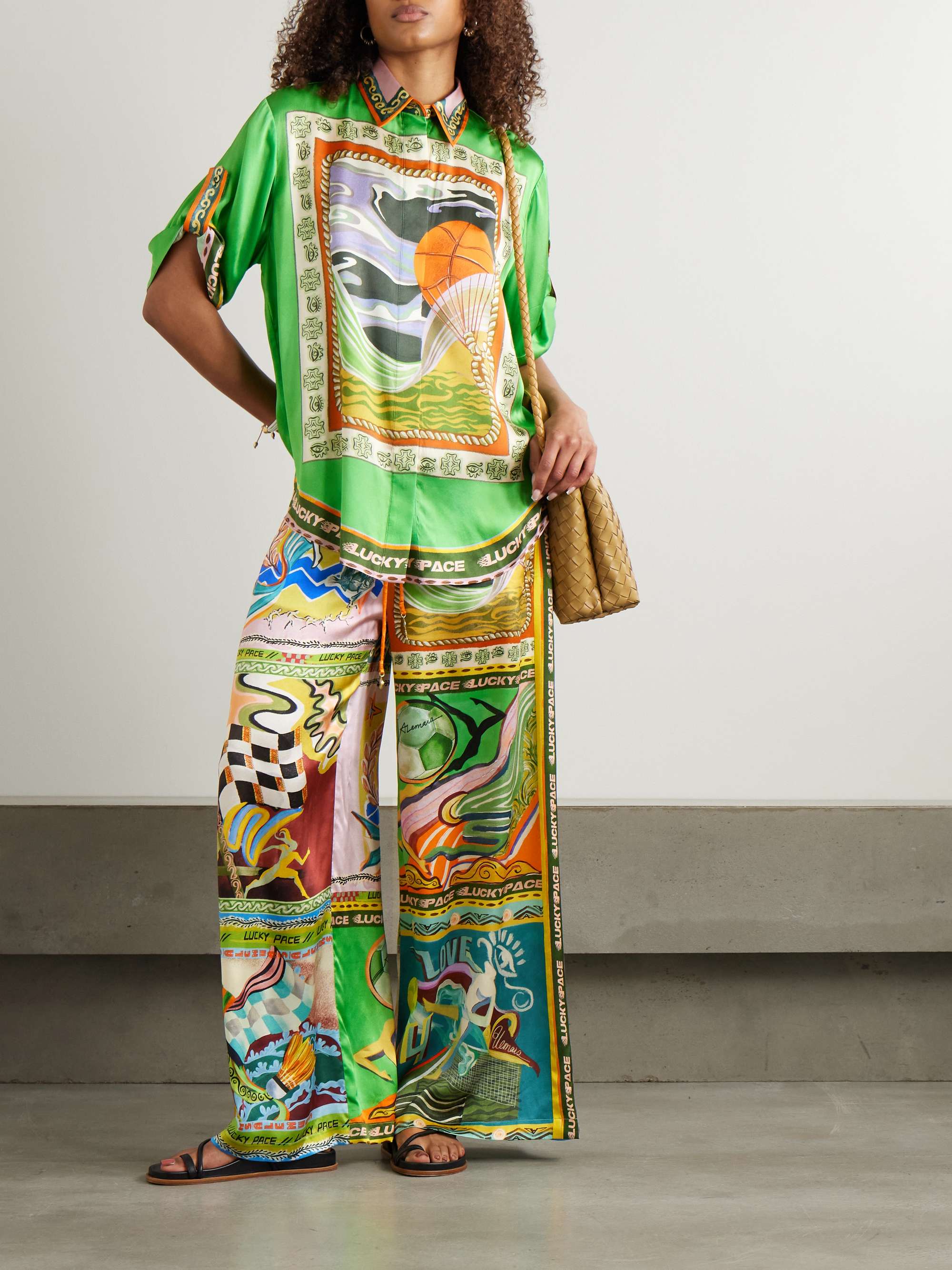 Lucky Pace printed silk-satin wide-leg pants view