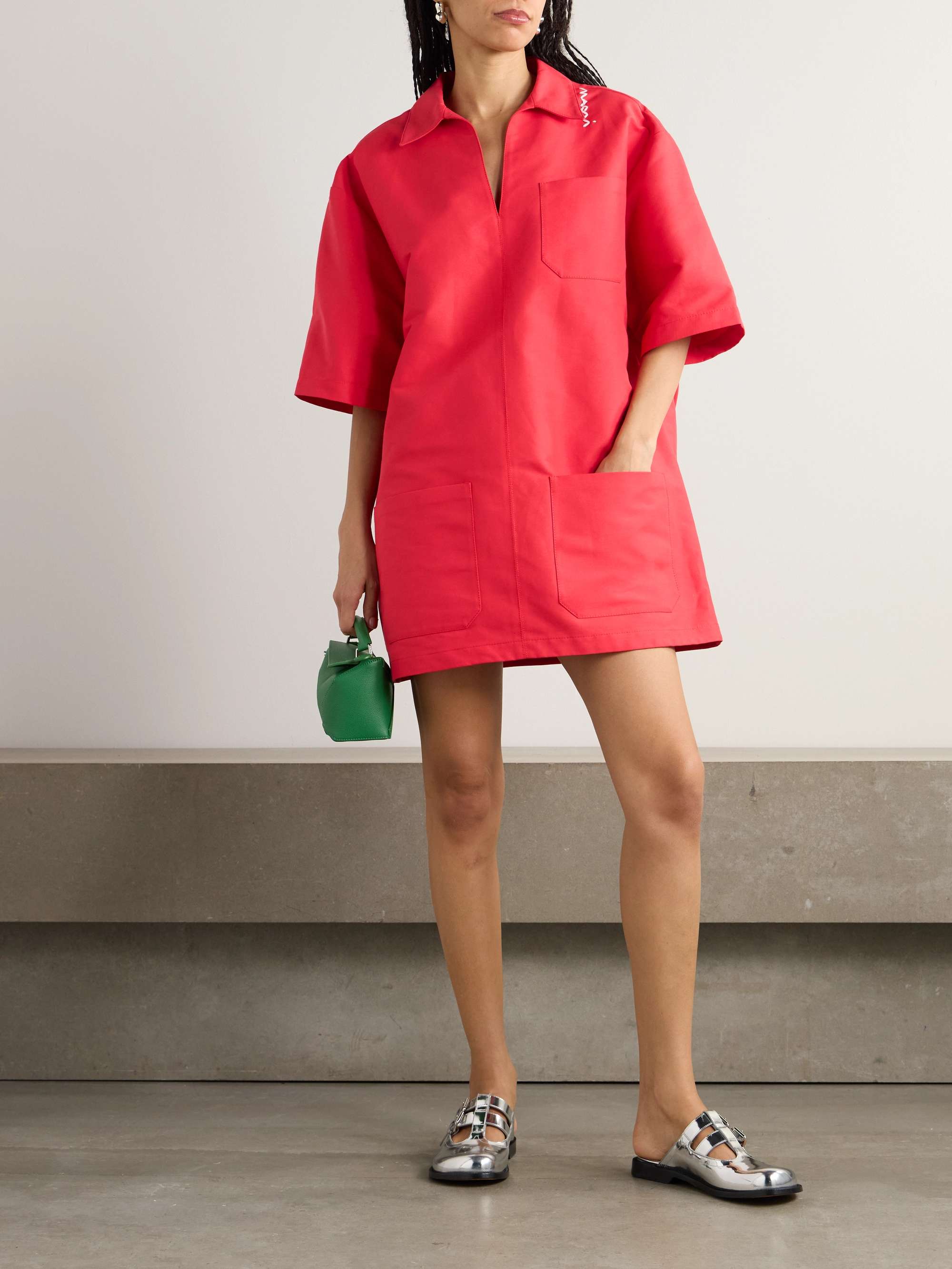Oversized embroidered cotton mini dress view