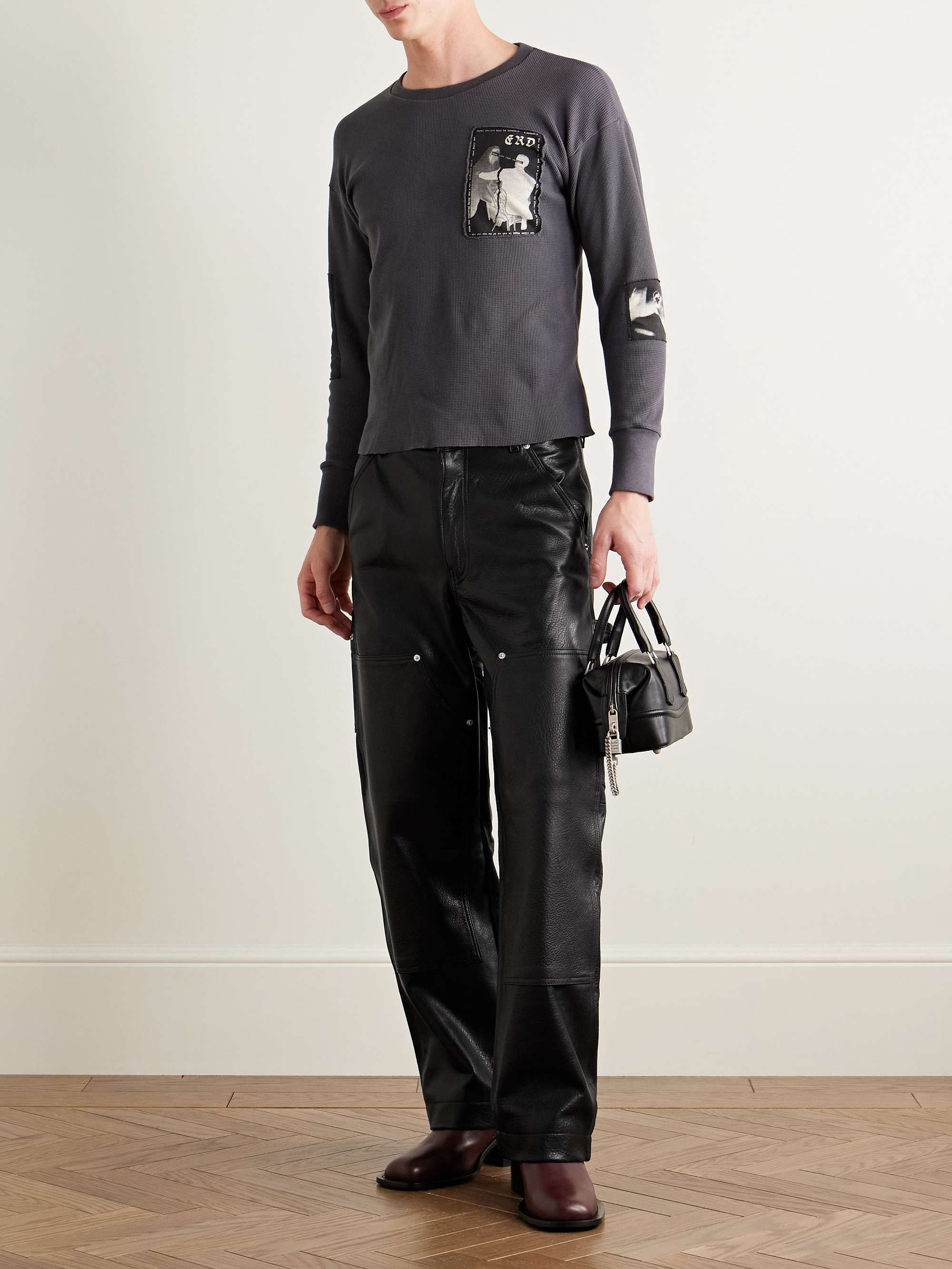 Panelled Straight-Leg Leather Trousers view