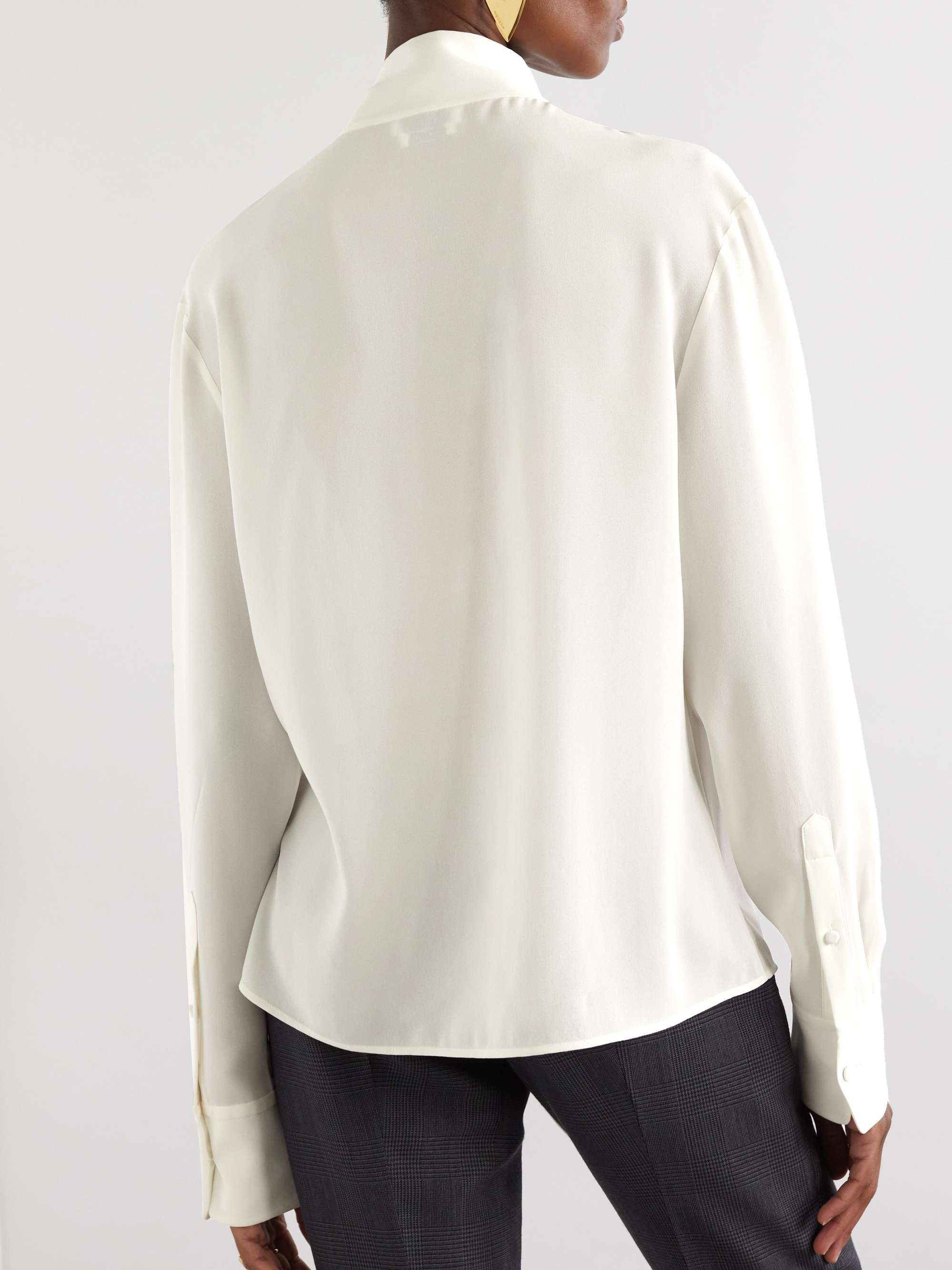 Pussy-bow pintucked silk-crepe blouse view