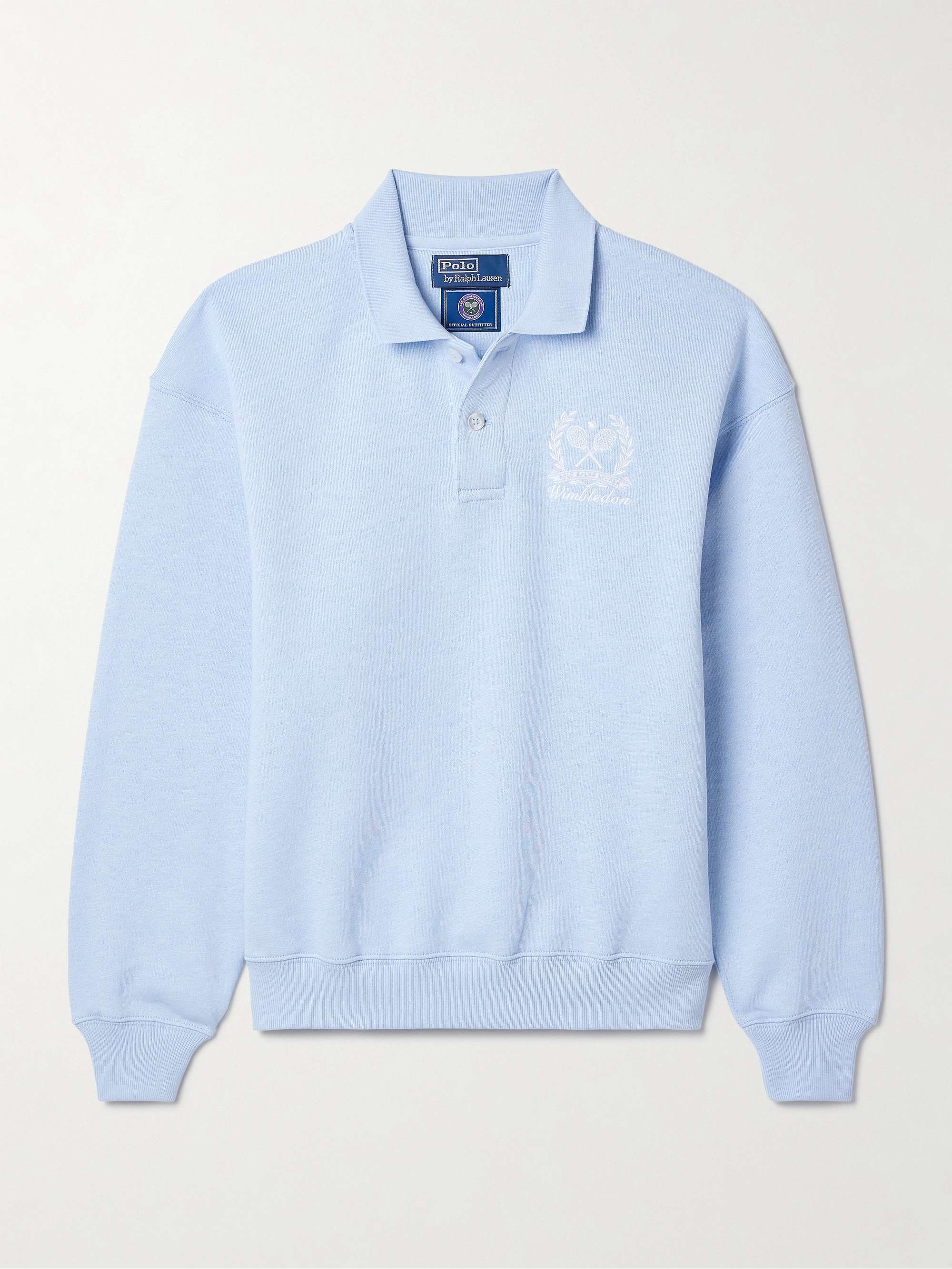 + Wimbledon embroidered cotton-blend jersey polo sweatshirt view