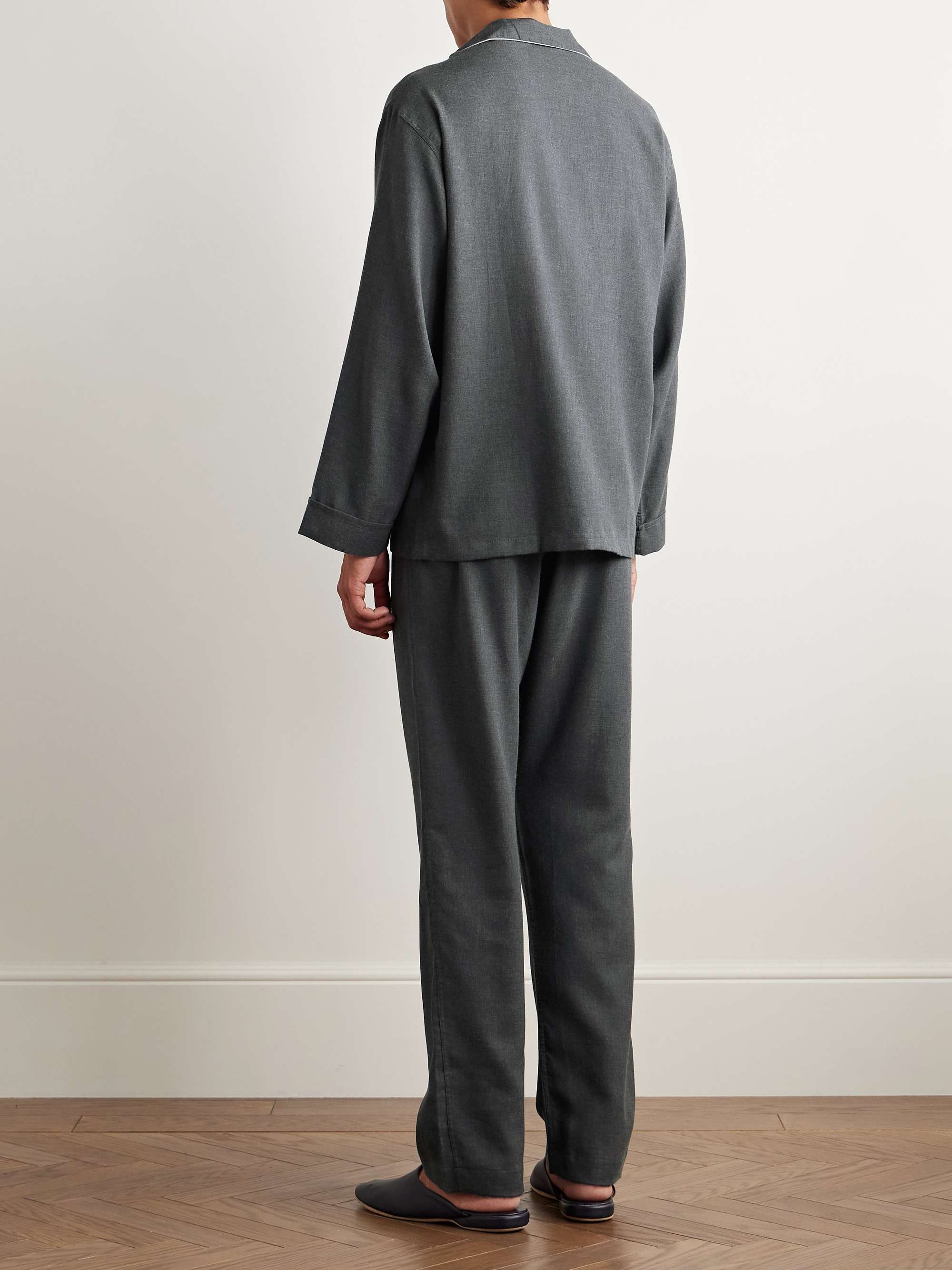 Camp-Collar Cotton and Cashmere-Blend Twill Pyjama Set view