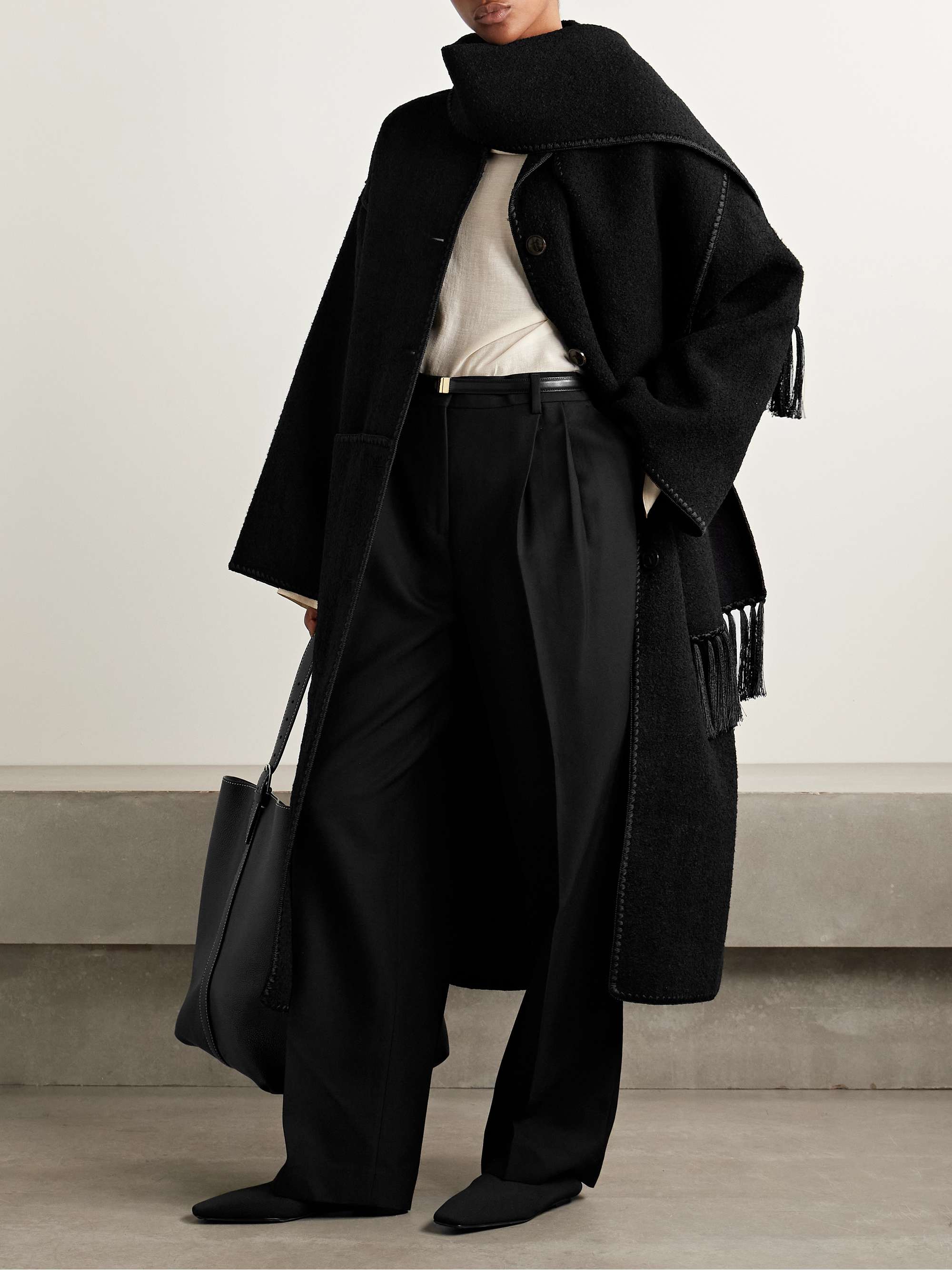 Draped fringed wool-blend bouclé jacket view