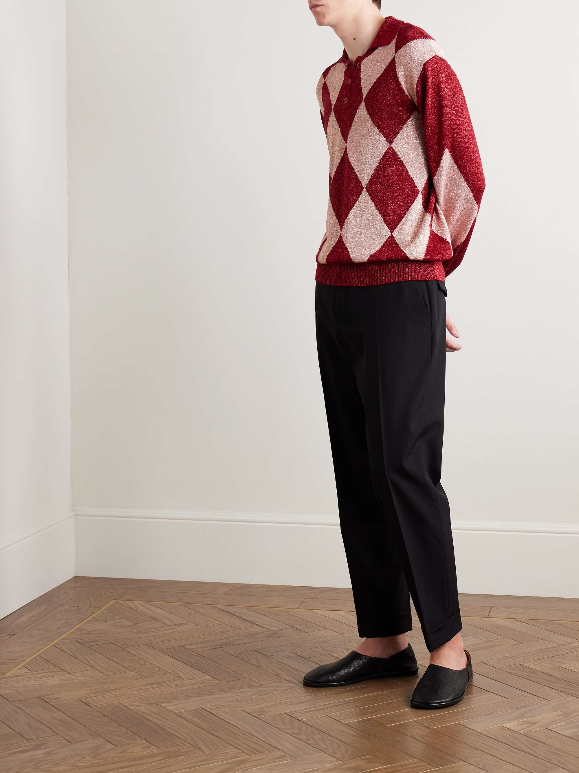 Argyle Metallic Jacquard-Knit Polo Shirt view
