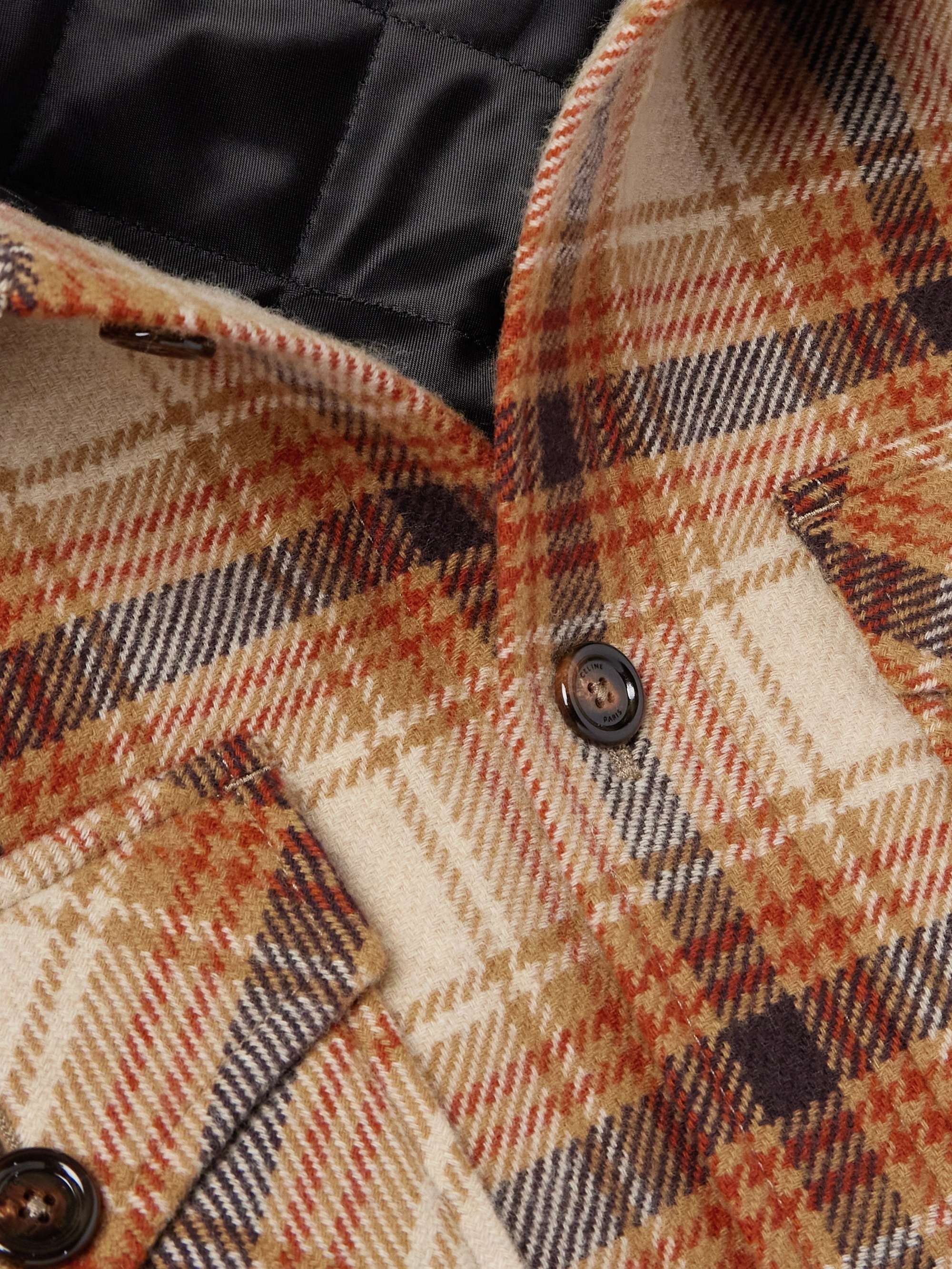 Logo-Print Cotton-Trimmed Checked Wool Hooded Overshirt view